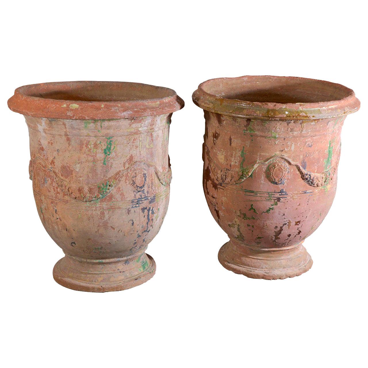 Large Pair of Highly Decorative Glazed Pottery Vases at 1stdibs