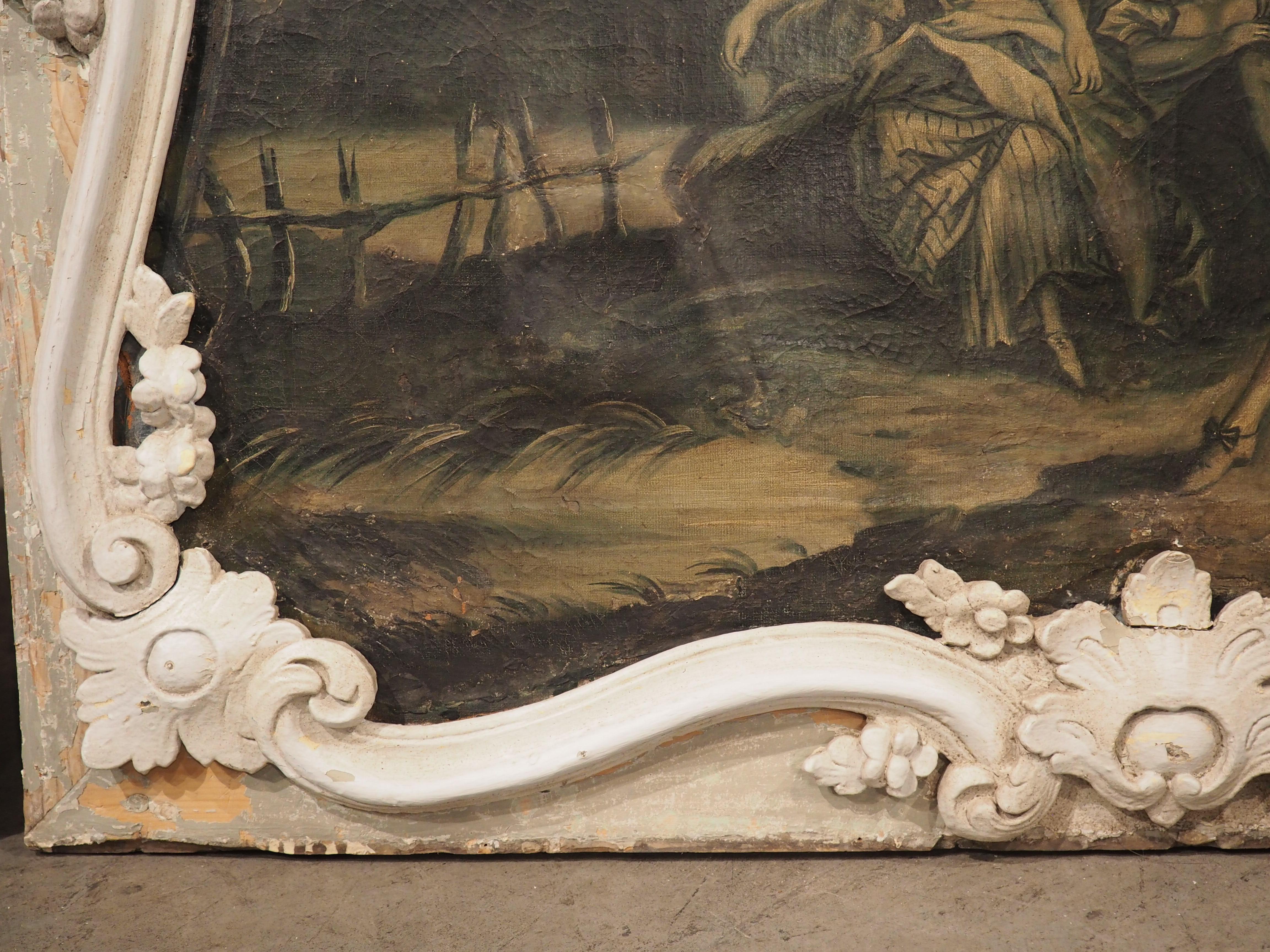 Pair of Large 18th Century French Boiserie Overdoor Paintings For Sale 3