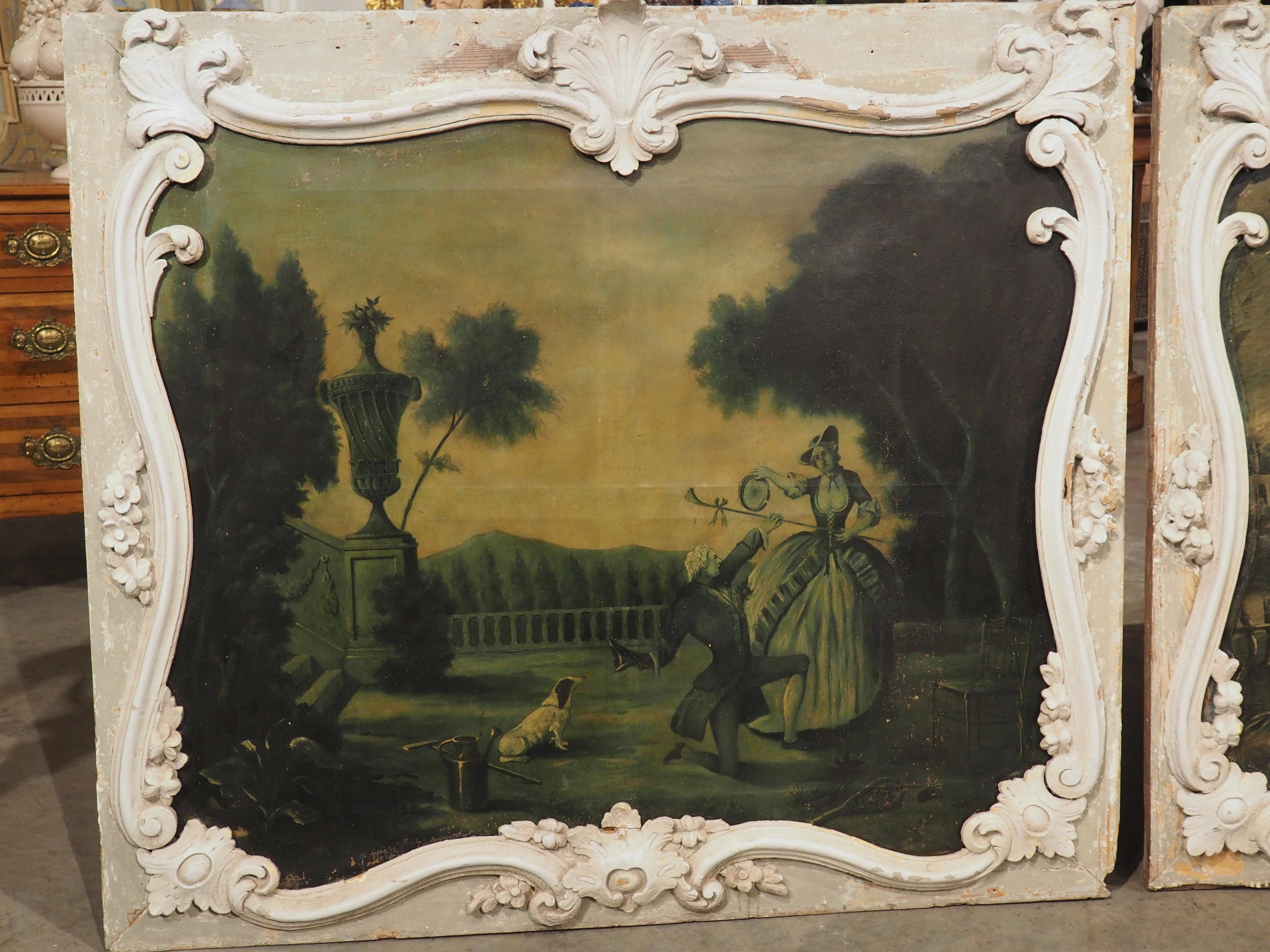 Pair of Large 18th Century French Boiserie Overdoor Paintings For Sale 7