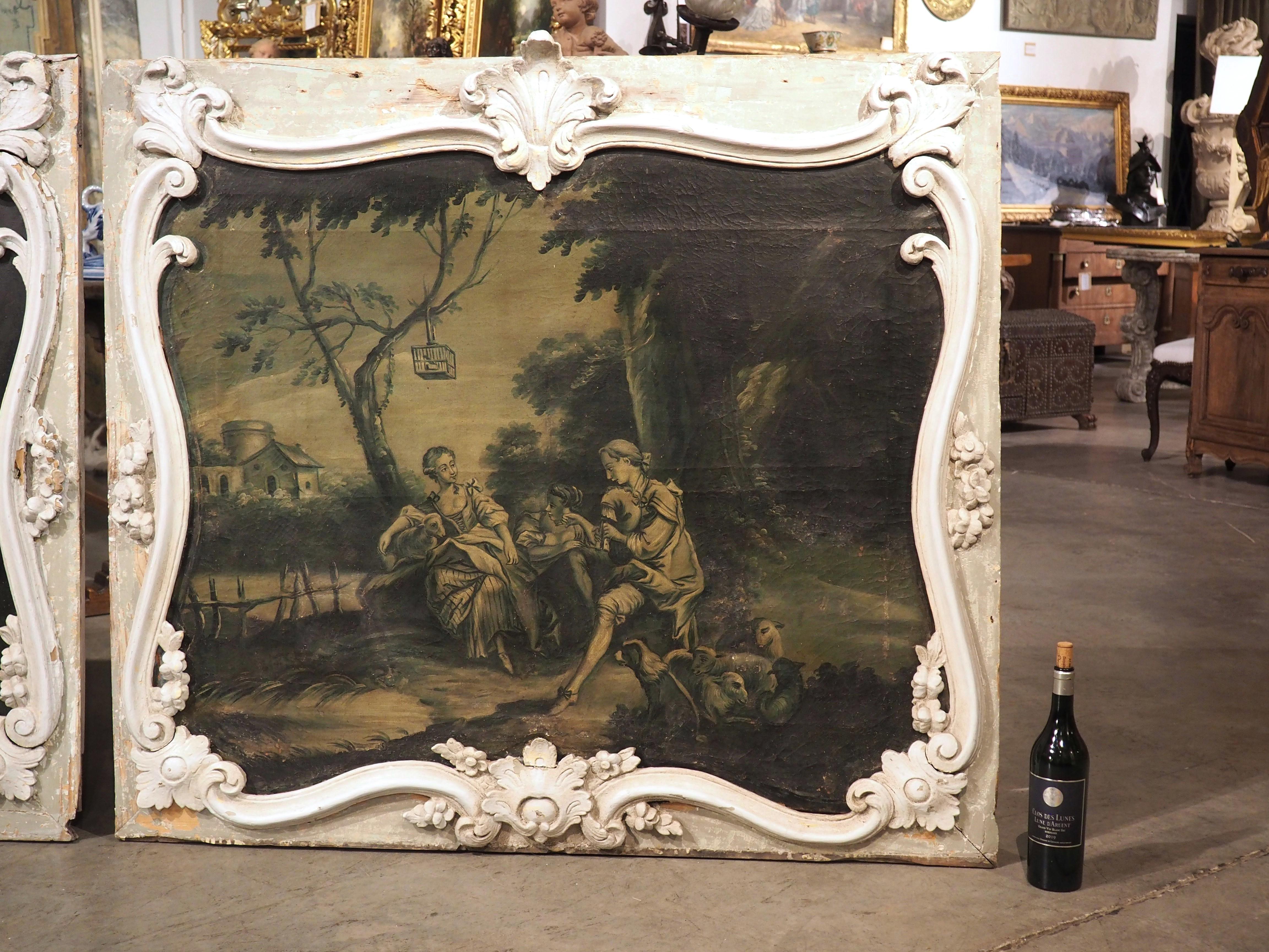 Pair of Large 18th Century French Boiserie Overdoor Paintings For Sale 8