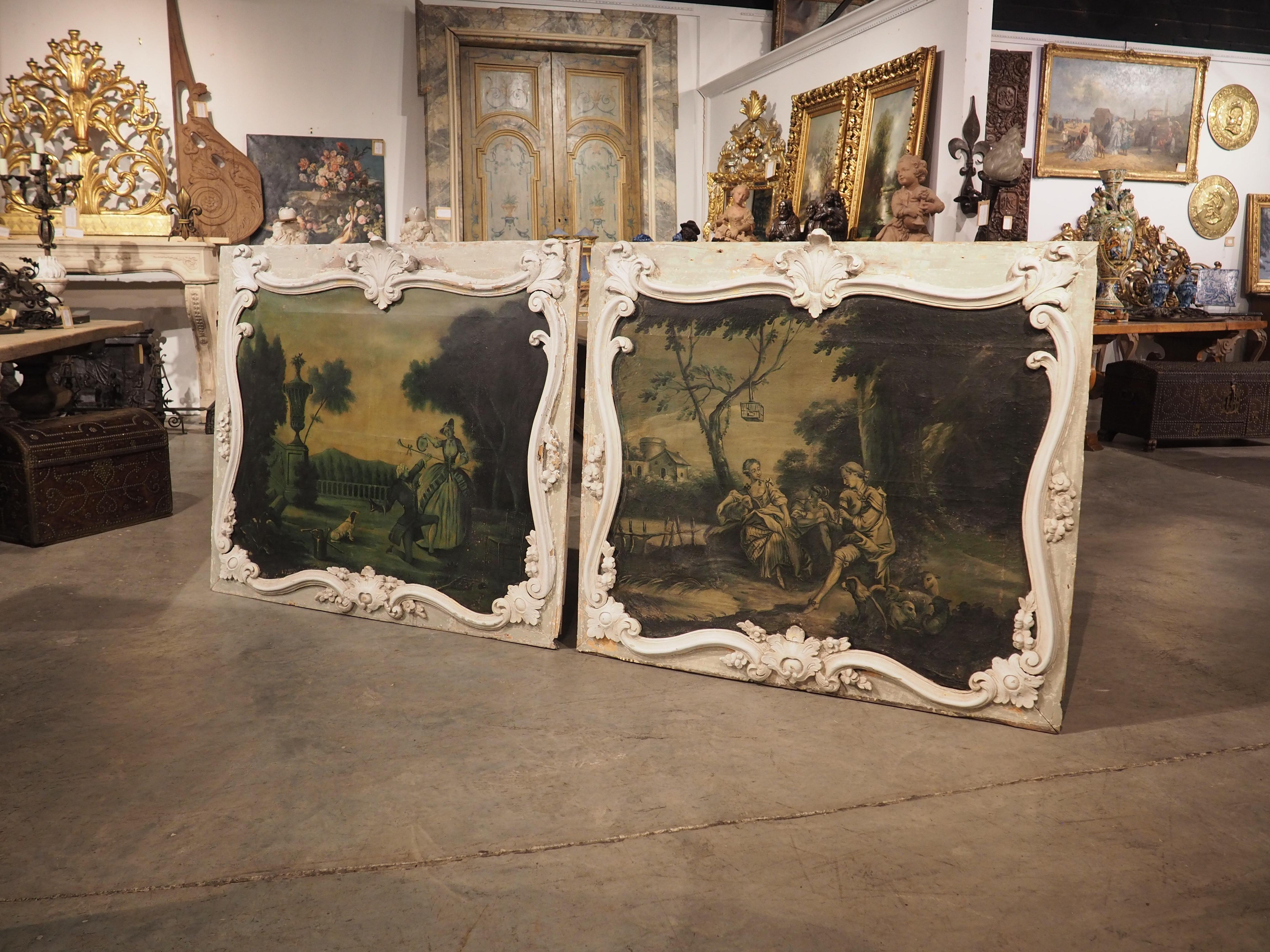 Pair of Large 18th Century French Boiserie Overdoor Paintings For Sale 9