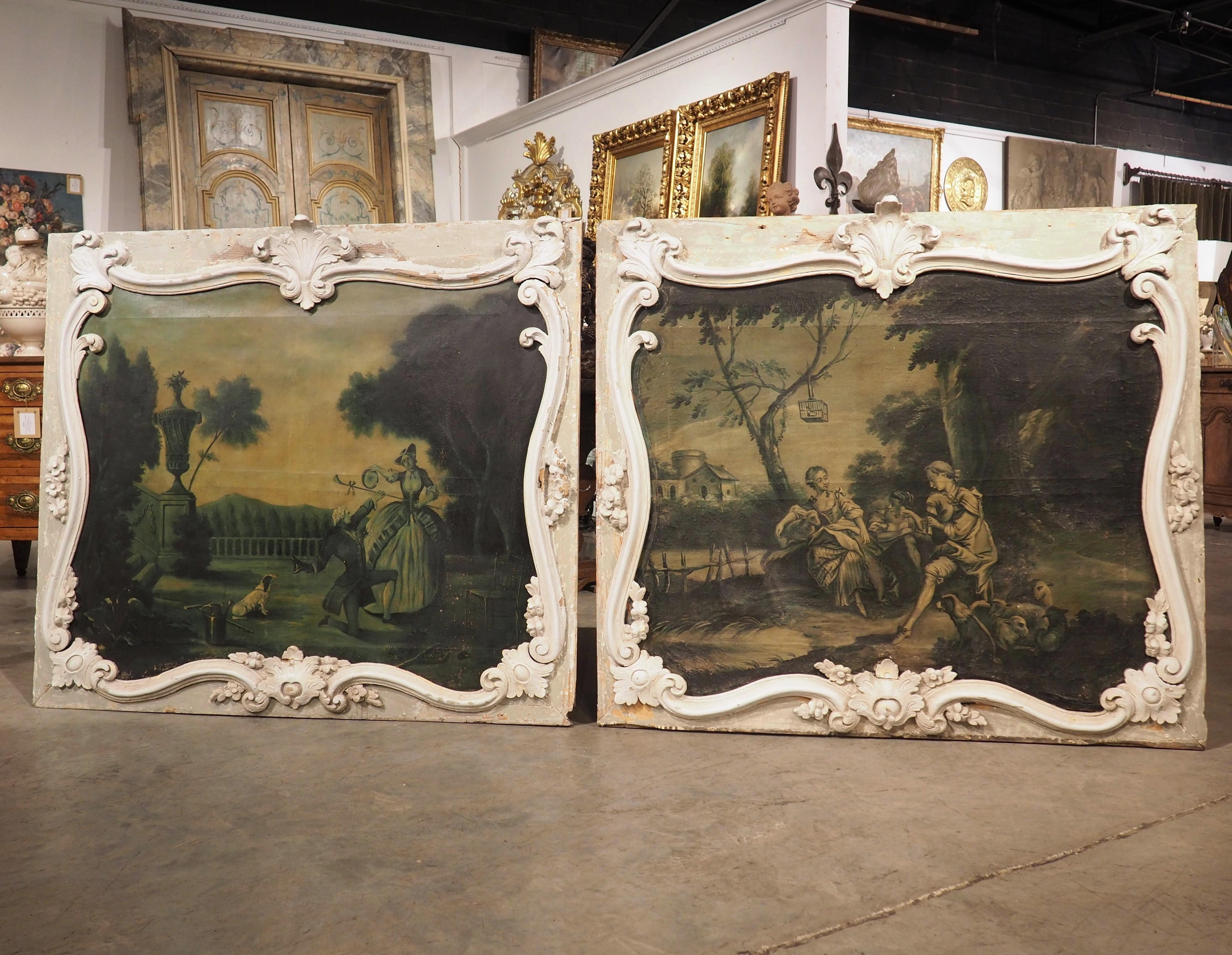 Pair of Large 18th Century French Boiserie Overdoor Paintings For Sale 12