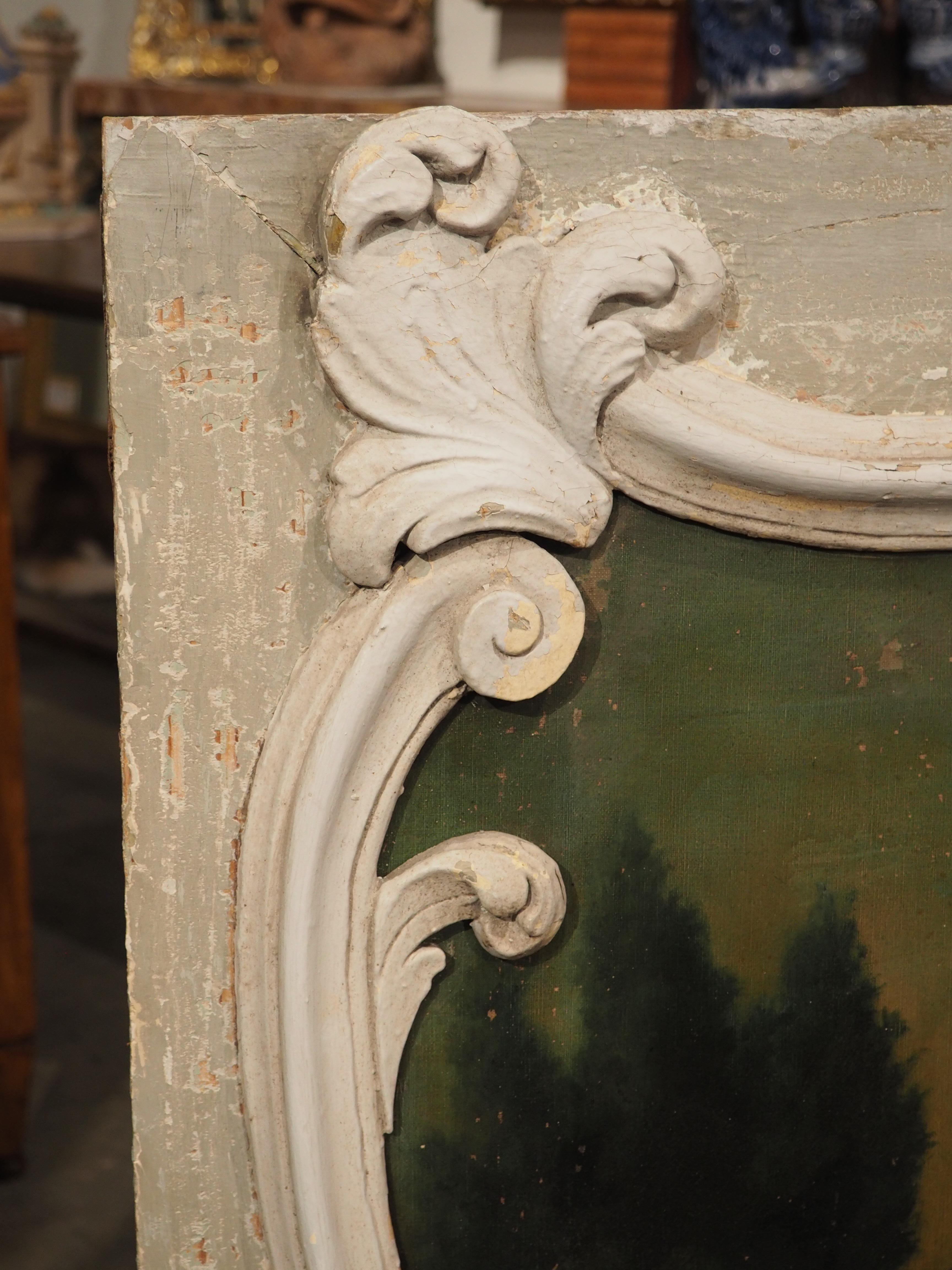 Hand-Painted Pair of Large 18th Century French Boiserie Overdoor Paintings For Sale