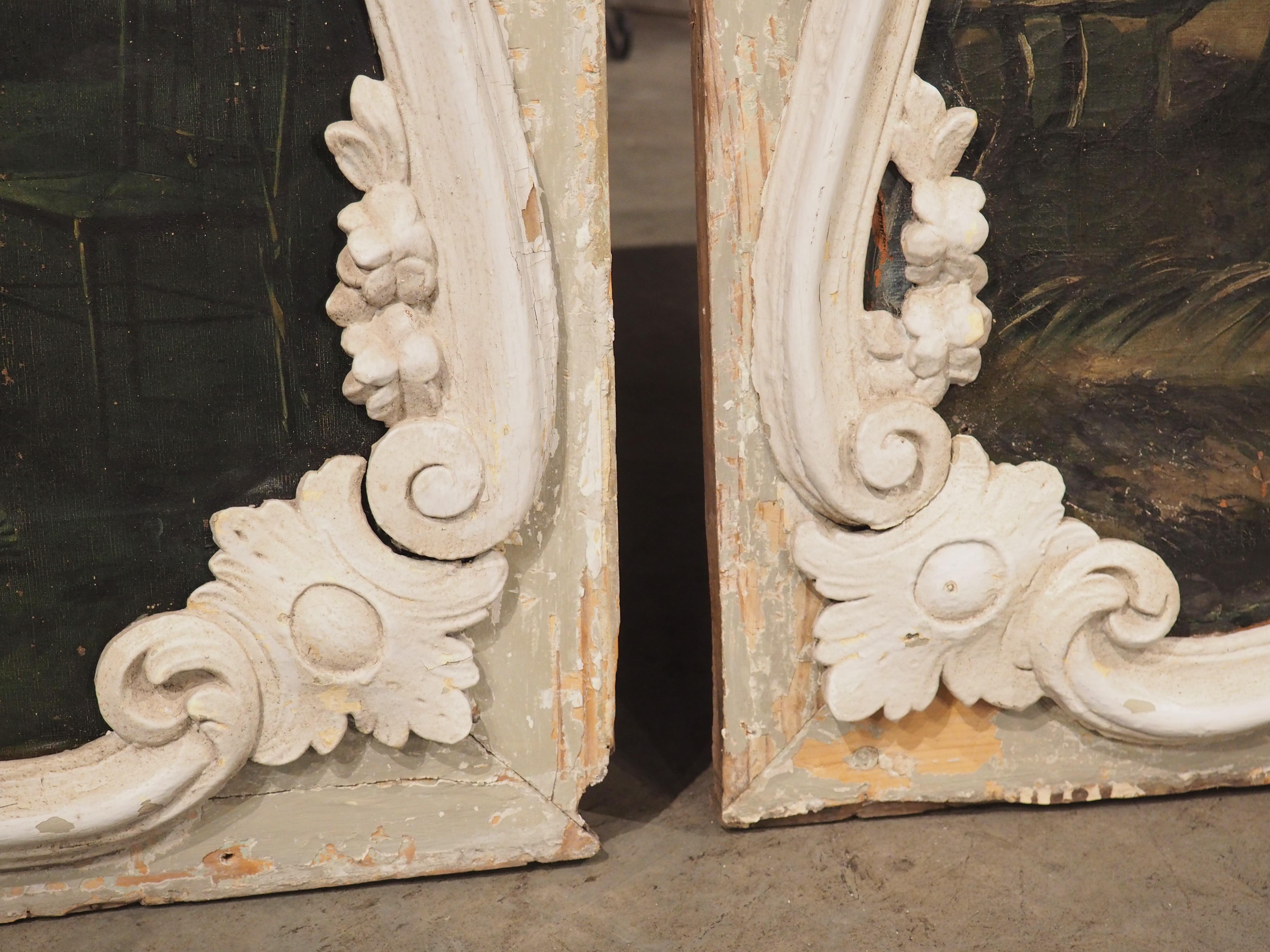 18th Century and Earlier Pair of Large 18th Century French Boiserie Overdoor Paintings For Sale