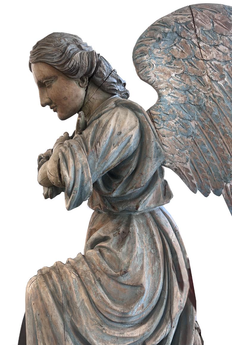 French Pair of Large 18th Century Hand Carved Angel Statues For Sale
