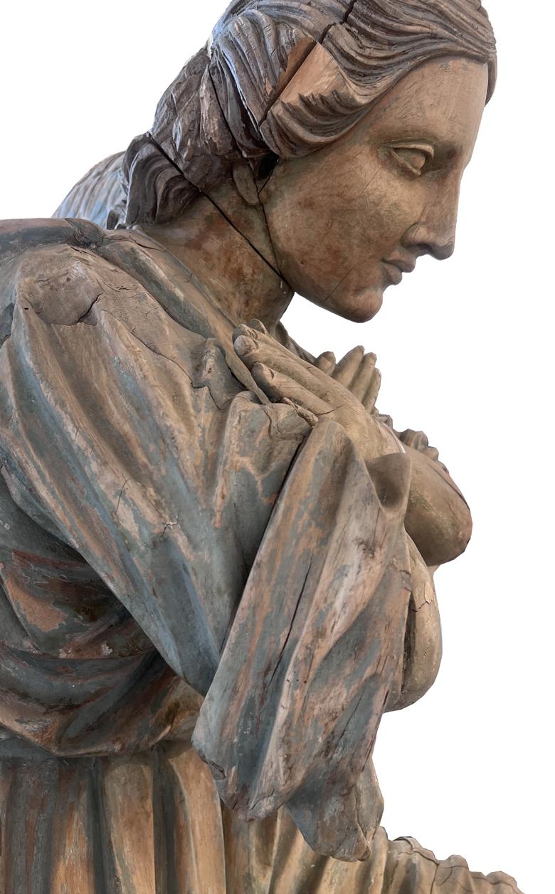 Hand-Carved Pair of Large 18th Century Hand Carved Angel Statues For Sale