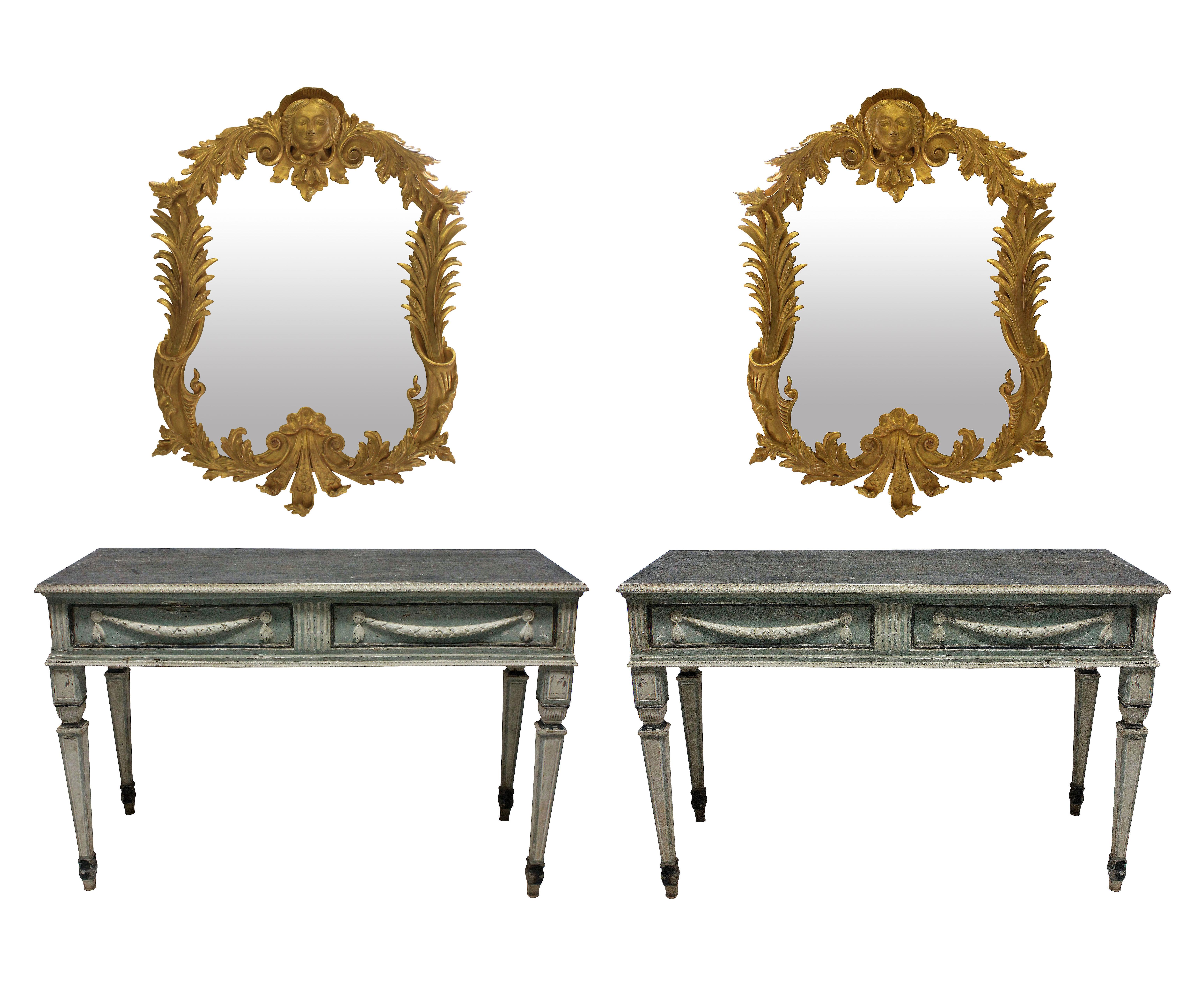 Pair of Large 18th Century Neoclassical Painted Console Tables In Good Condition In London, GB