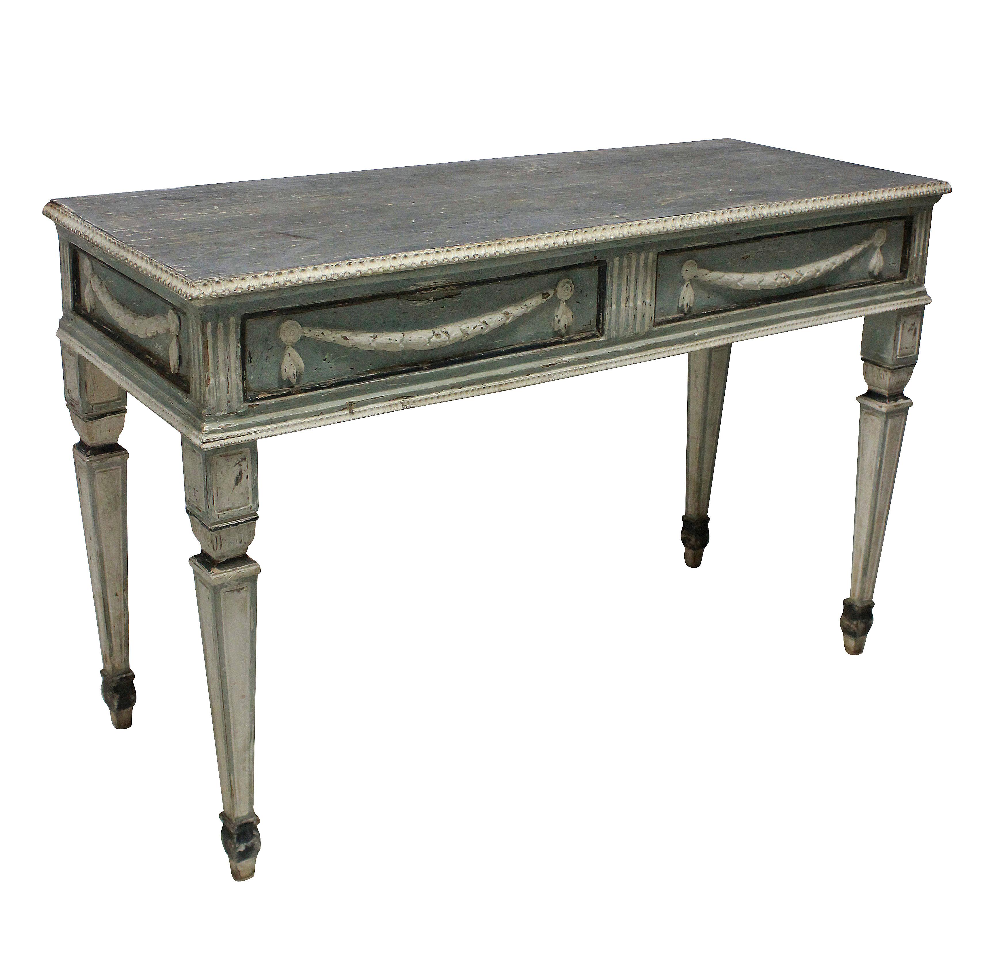 Fruitwood Pair of Large 18th Century Neoclassical Painted Console Tables