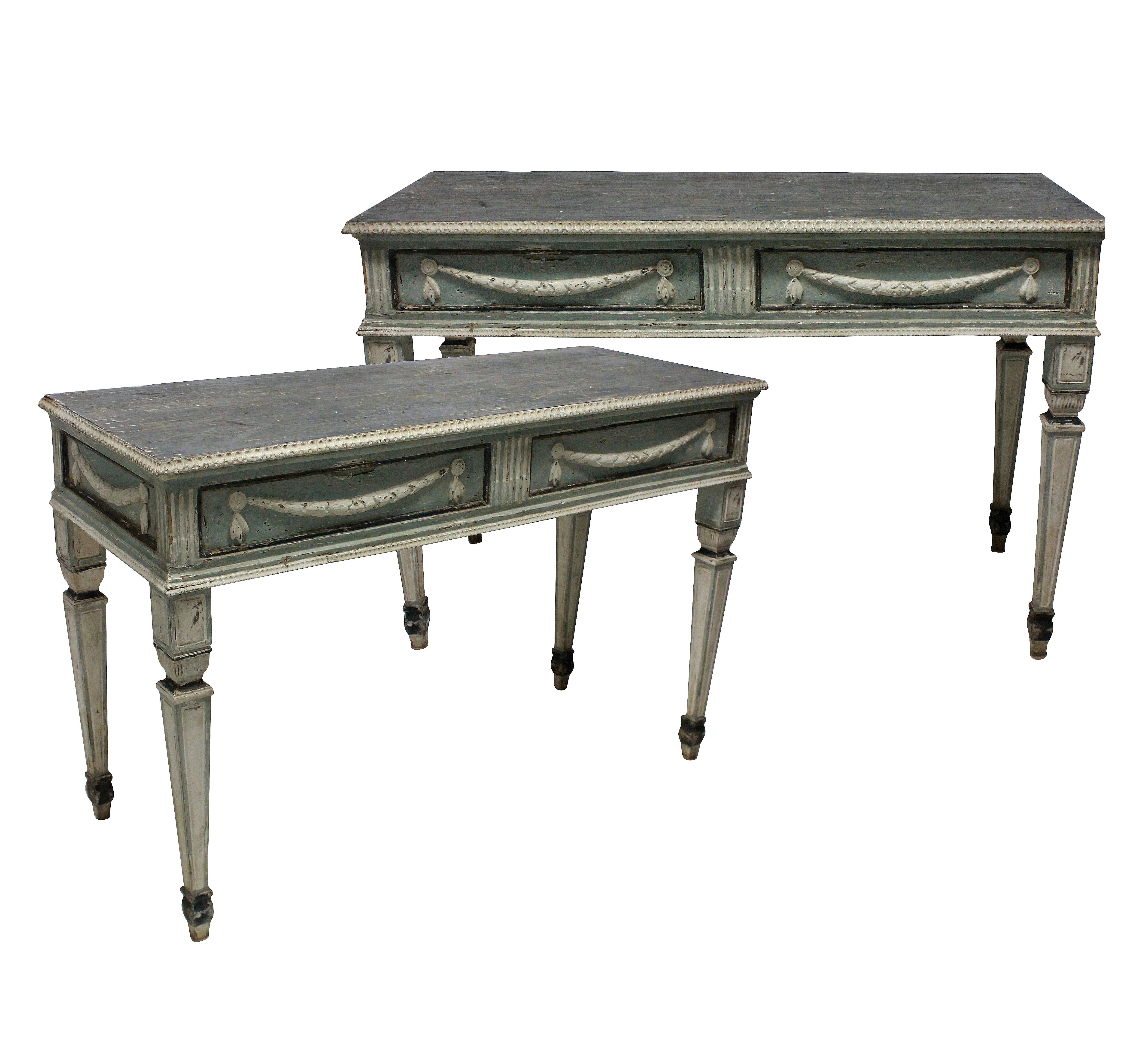 Pair of Large 18th Century Neoclassical Painted Console Tables 1