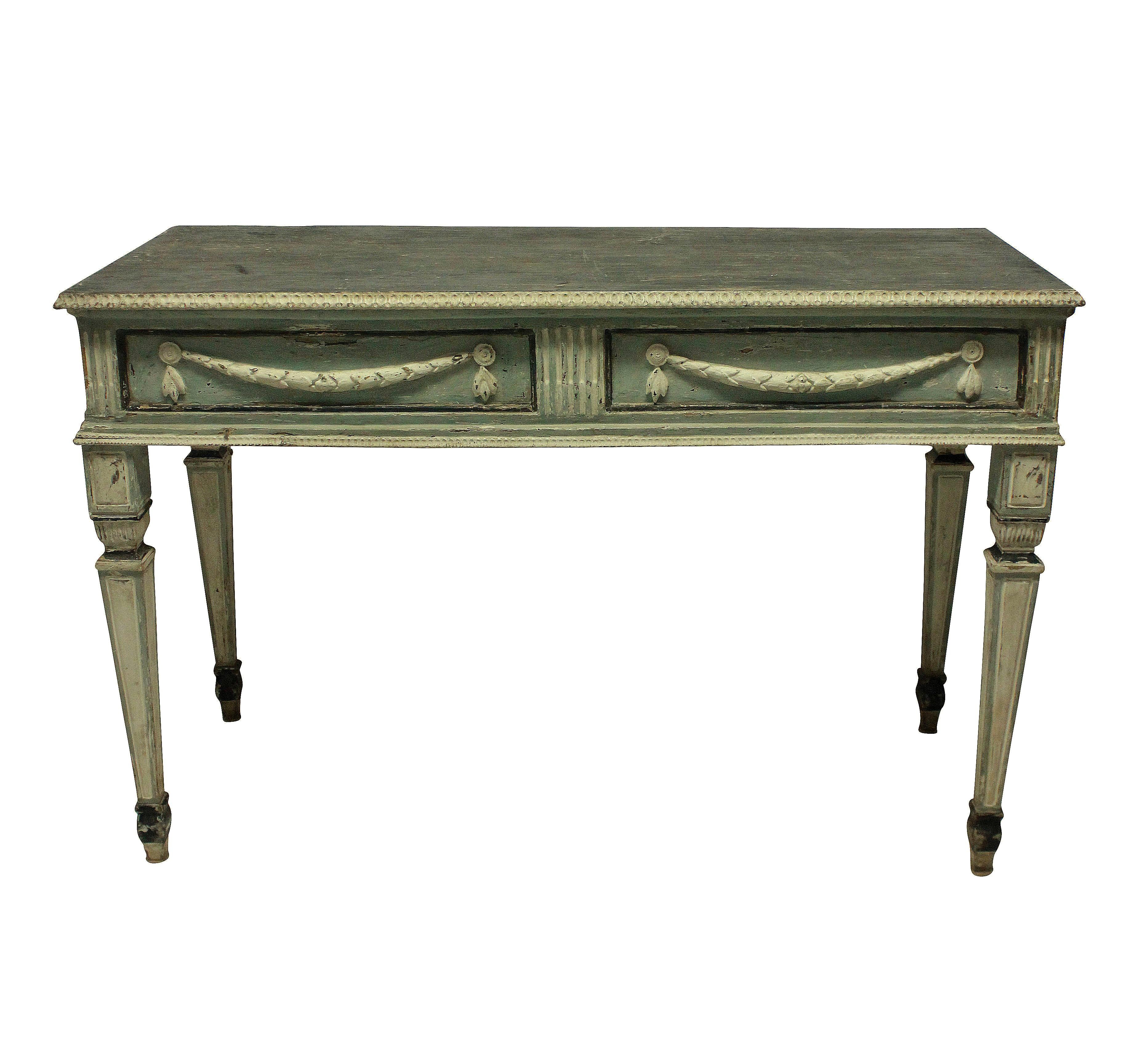 Fruitwood Pair of Large 18th Century Northern Italian Neoclassical Painted Console Tables