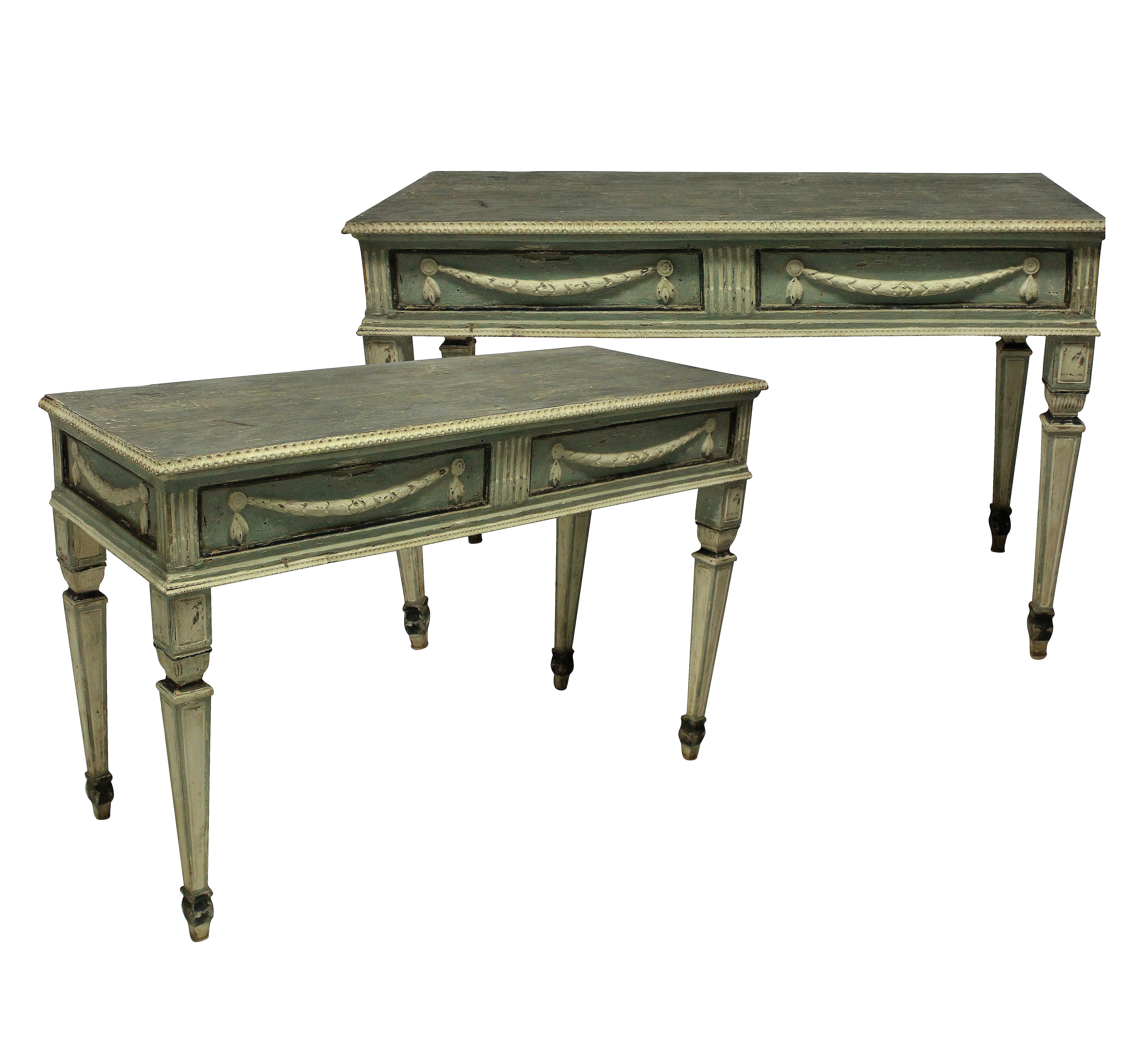 Pair of Large 18th Century Northern Italian Neoclassical Painted Console Tables 1