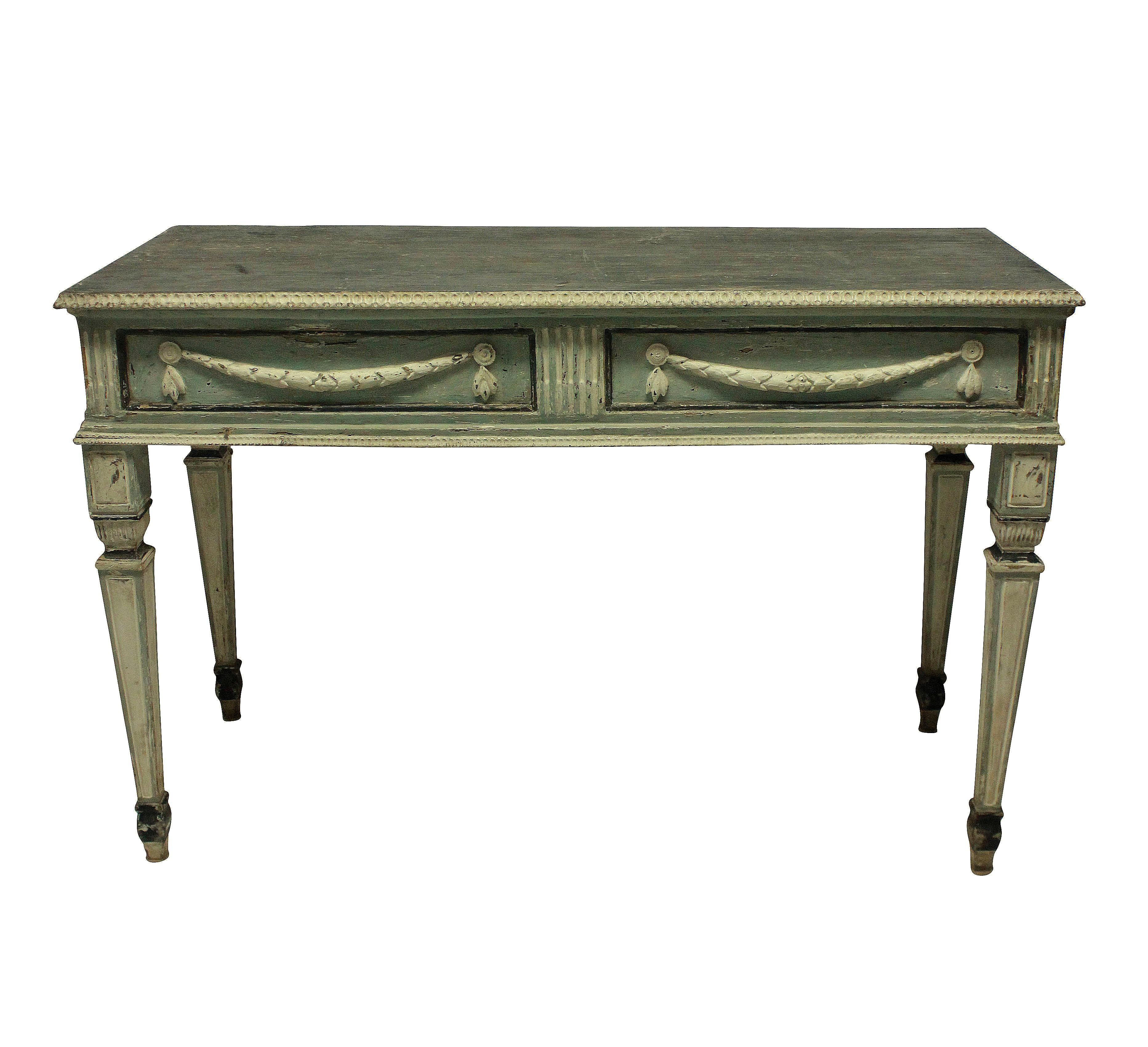 Pair of Large 18th Century Northern Italian Neoclassical Painted Console Tables 1
