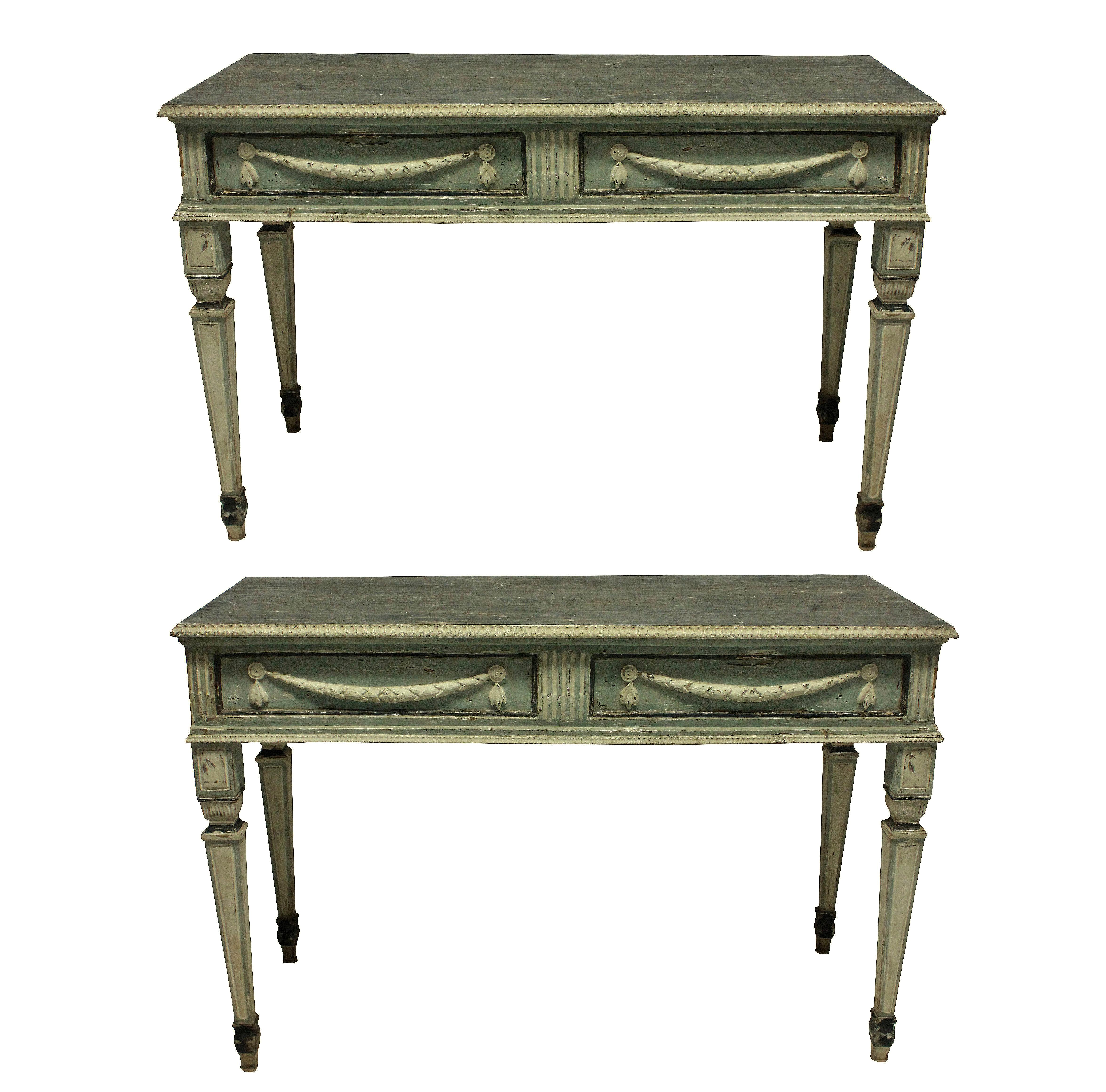 Pair of Large 18th Century Northern Italian Neoclassical Painted Console Tables 3