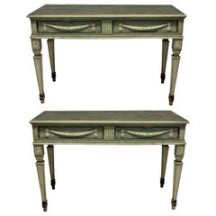 Pair of Large 18th Century Northern Italian Neoclassical Painted Console Tables