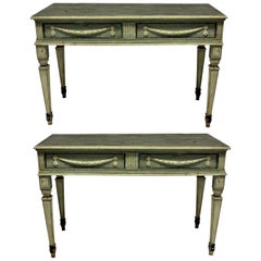 Pair of Large 18th Century Northern Italian Neoclassical Painted Console Tables