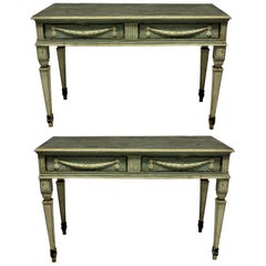 Pair of Large 18th Century Northern Italian Neoclassical Painted Console Tables