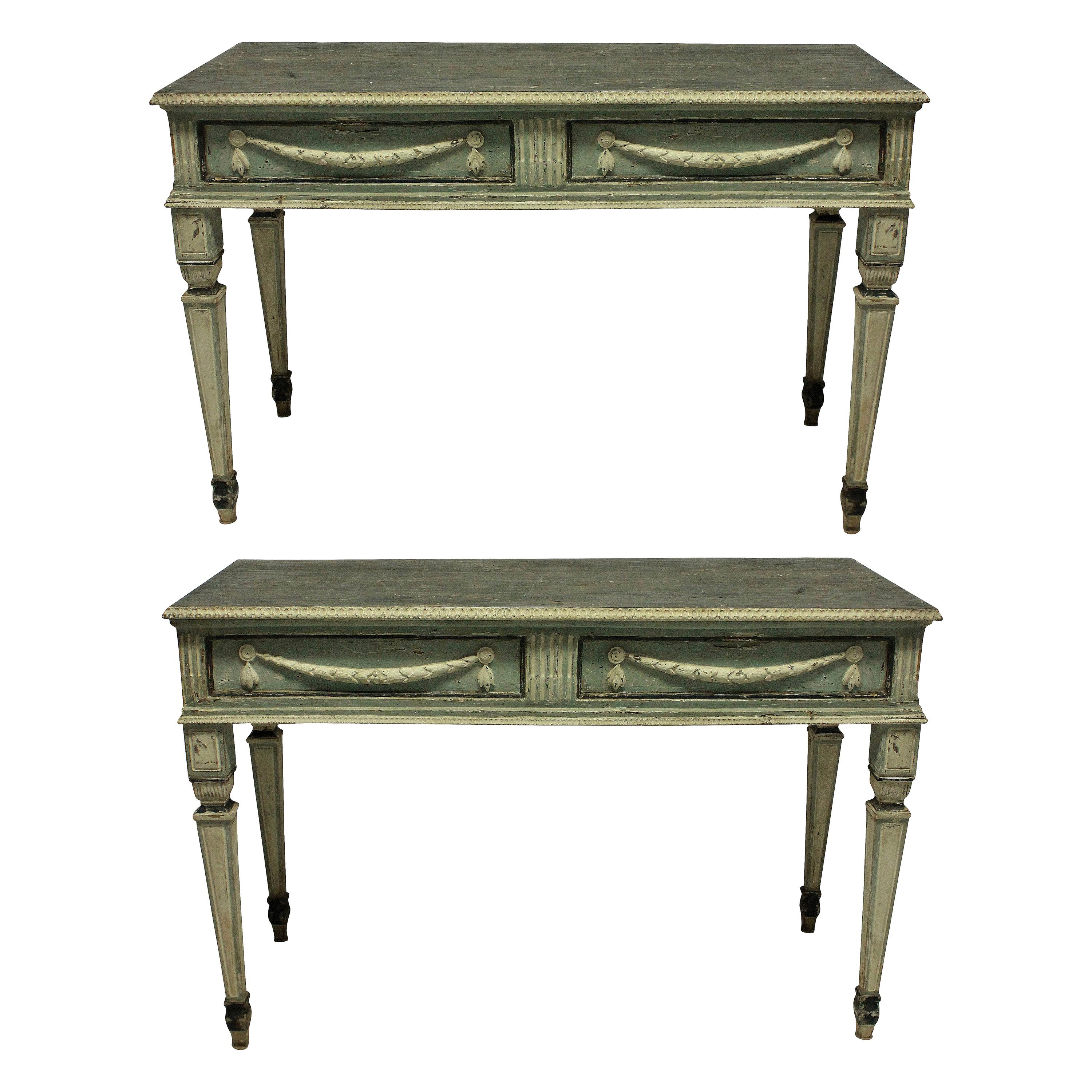 Pair of Large 18th Century Northern Italian Neoclassical Painted Console Tables
