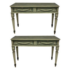 Pair of Large 18th Century Northern Italian Neoclassical Painted Console Tables