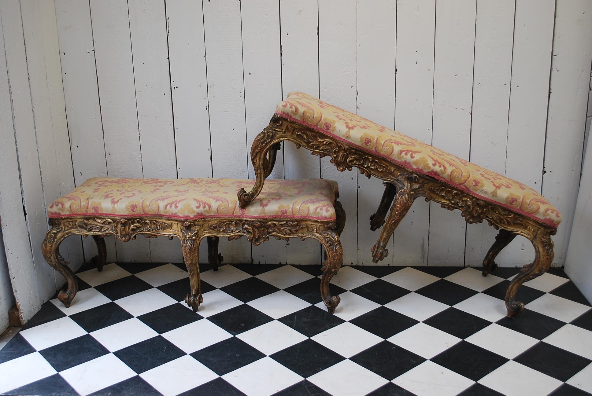 Pair of Large 18th century Rococo style Italian Giltwood Stools, circa 1860 For Sale 4