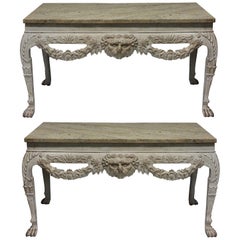 Pair of Large 18th Century Style Painted Marble Top Consoles