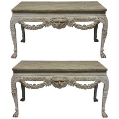Pair of Large 18th Century Style Painted Marble Top Consoles