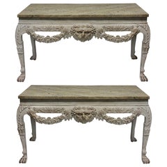 Pair of Large 18th Century Style Painted Marble-Top Consoles
