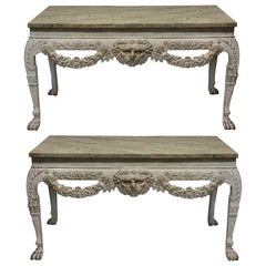 Pair of Large 18th Century Style Painted Marble-Top Consoles