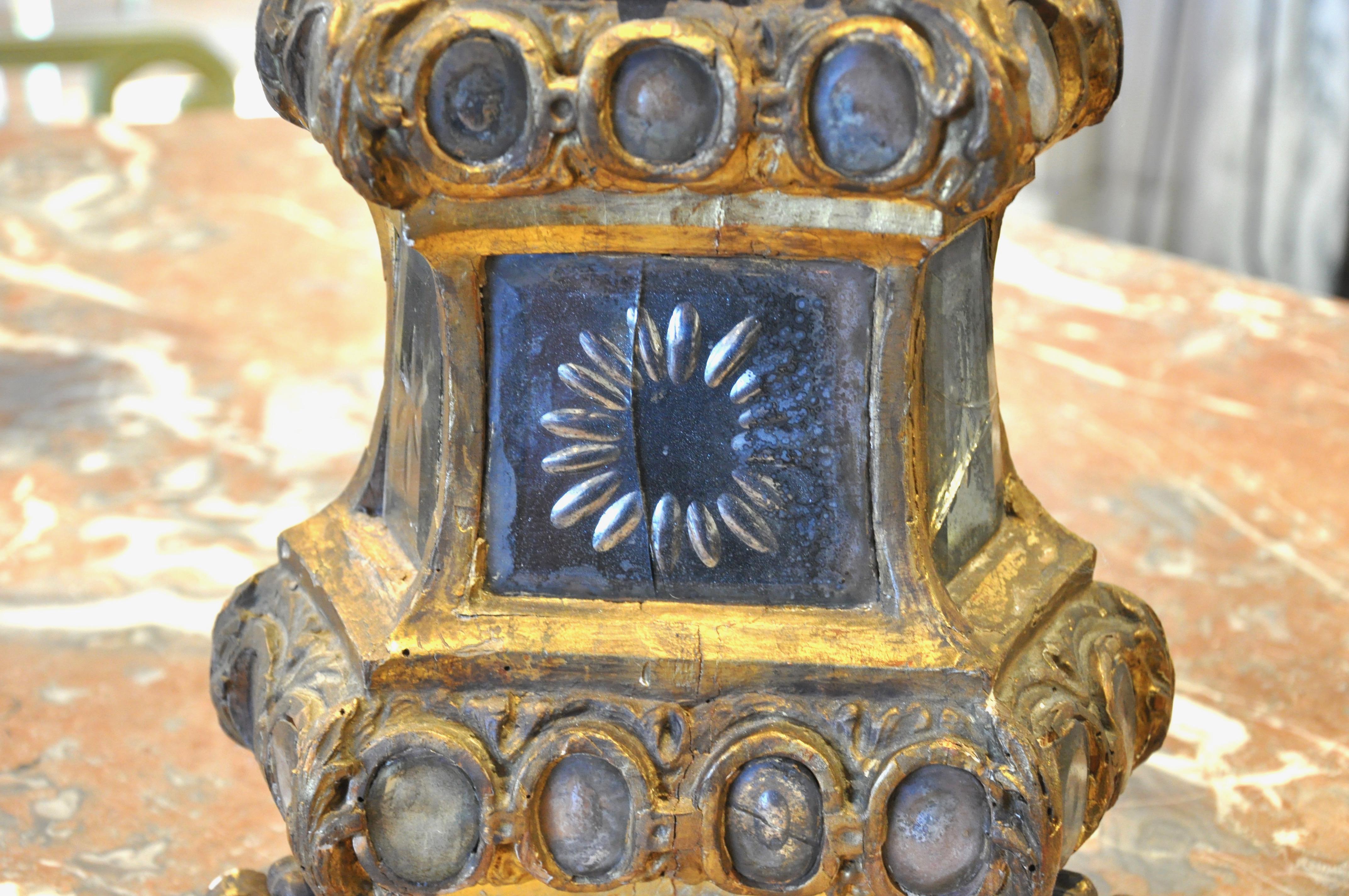 Baroque Pair of Large 18th Century Venetian Mirrored Pricket or Altar Sticks