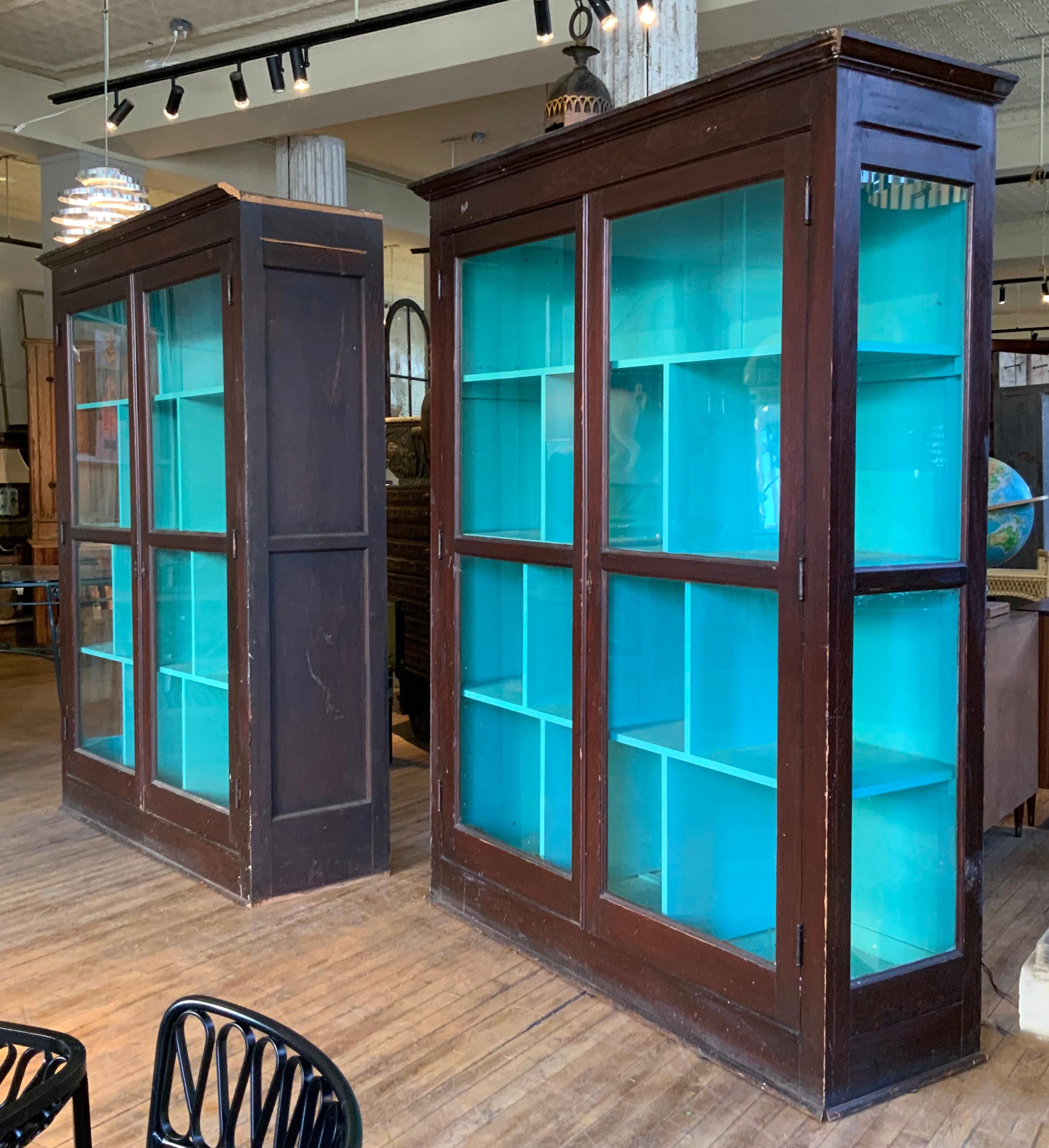 Pair of Large 1920's Oak and Glass Cabinets In Good Condition In Hudson, NY
