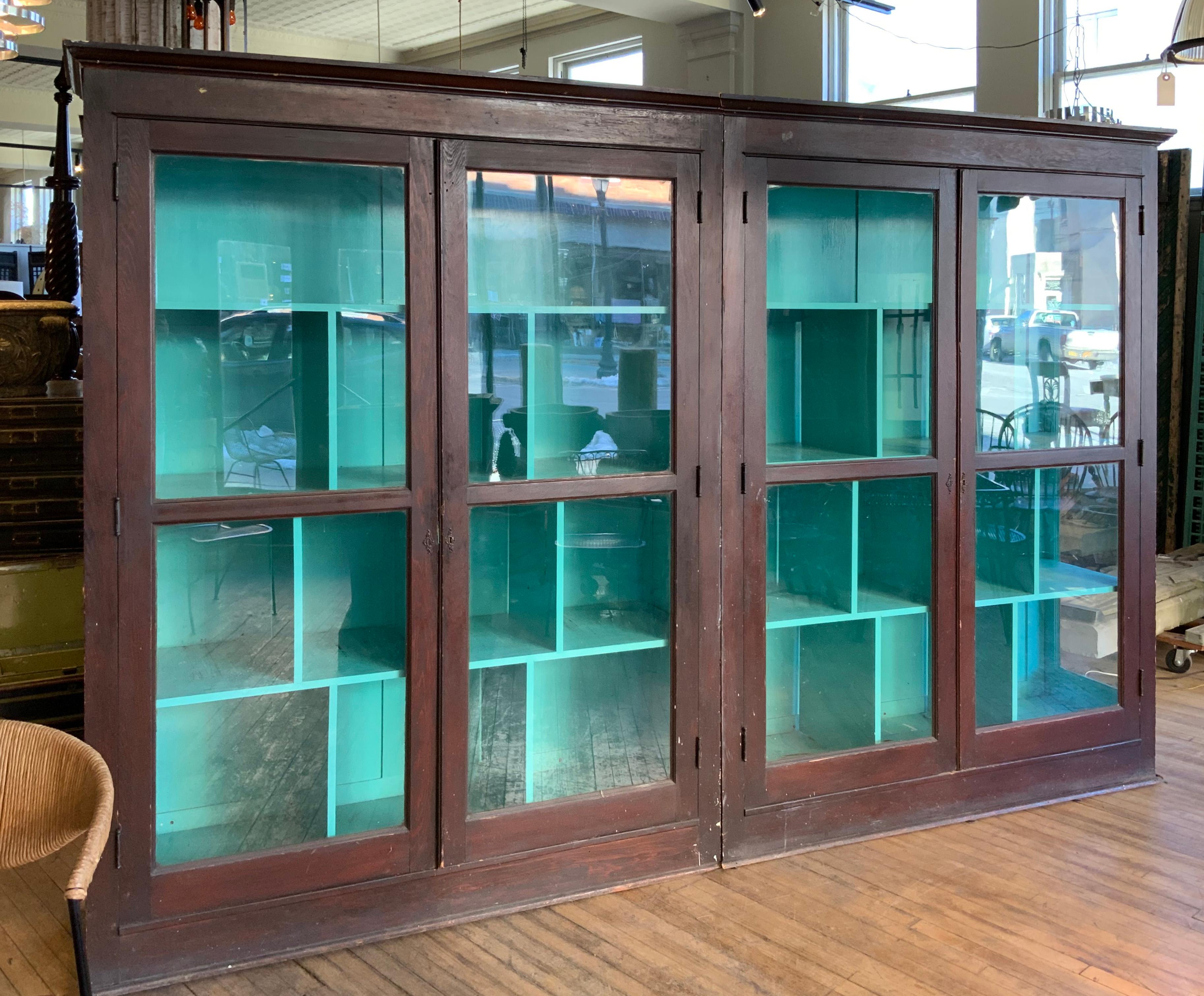 Pair of Large 1920's Oak and Glass Cabinets 1