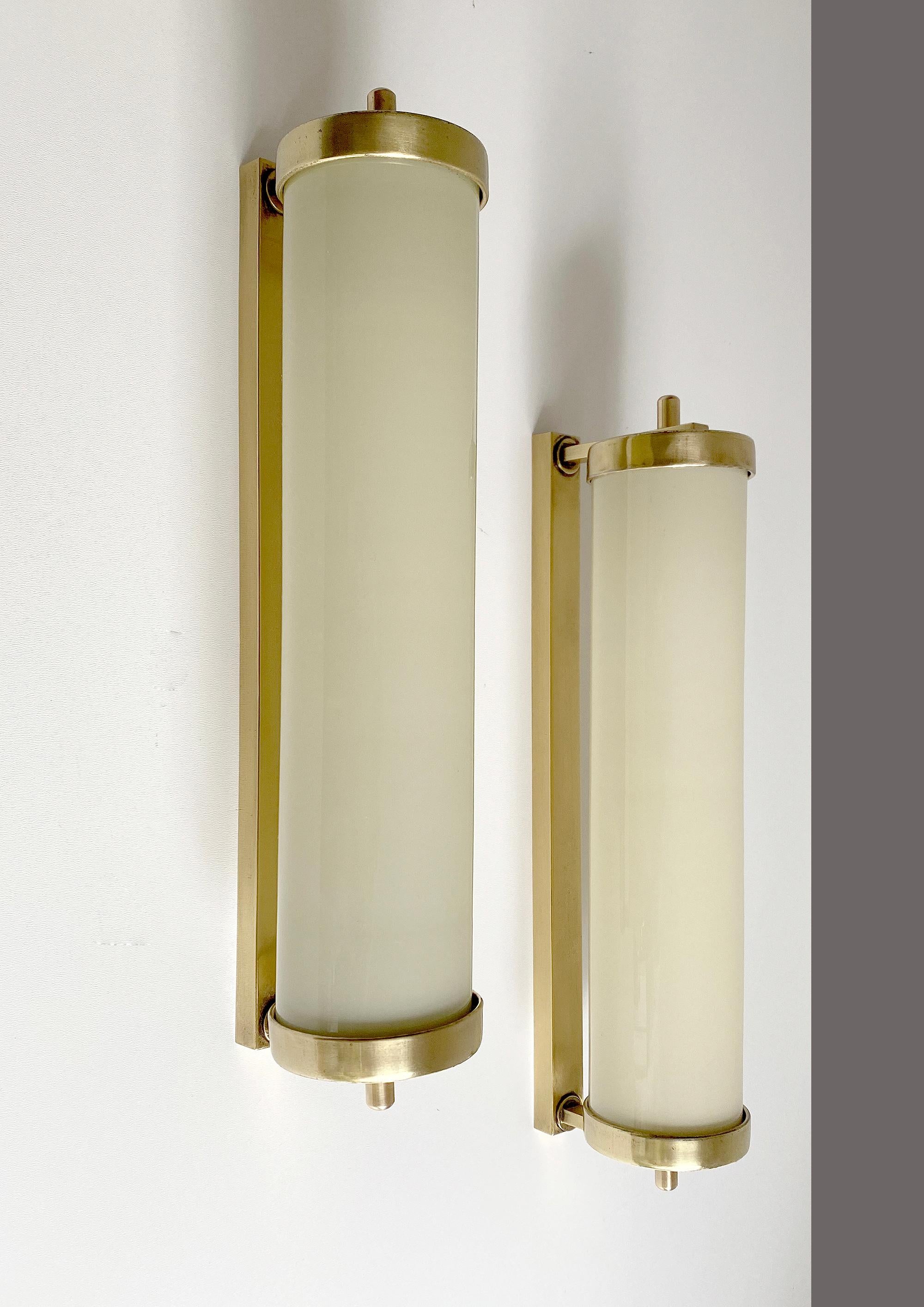 Pair of Large 1930s Art Deco Bauhaus Sconces, Brass and Glass For Sale 5