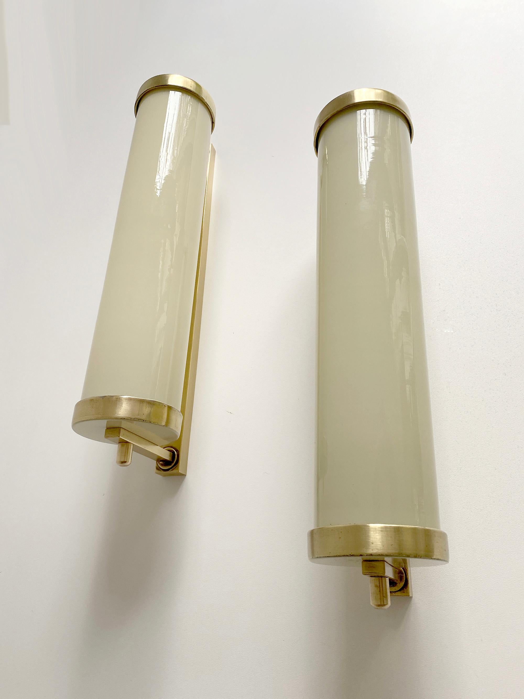 Pair of Large 1930s Art Deco Bauhaus Sconces, Brass and Glass For Sale 7