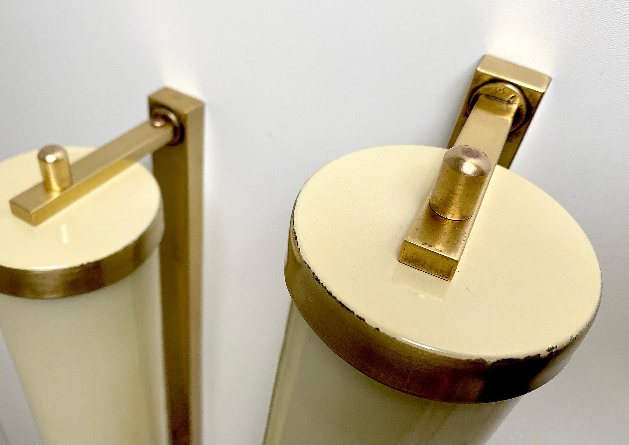 Pair of Large 1930s Art Deco Bauhaus Sconces, Brass and Glass For Sale 11