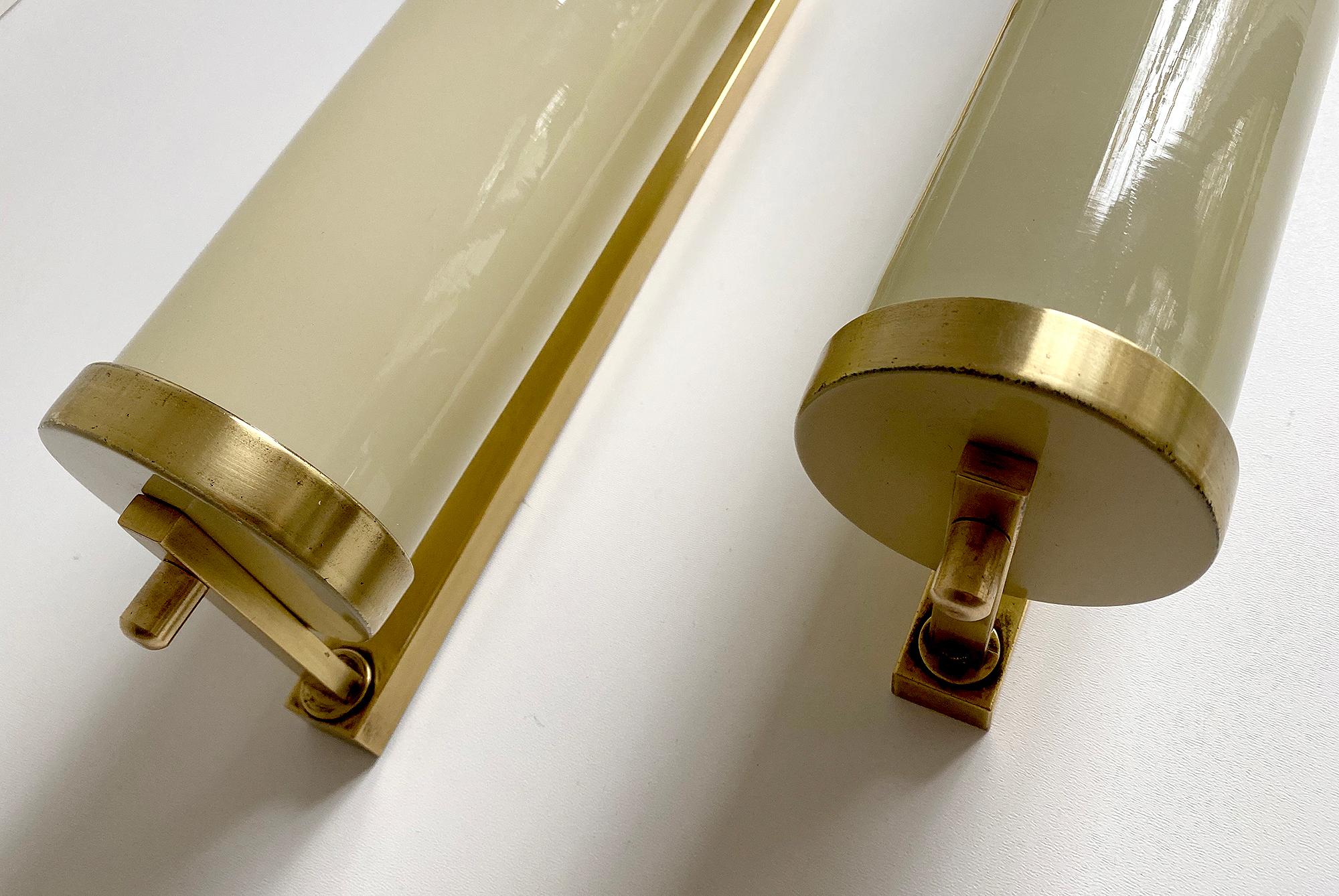 Pair of Large 1930s Art Deco Bauhaus Sconces, Brass and Glass For Sale 12