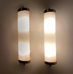 Pair of Large 1930s Art Deco Bauhaus Sconces, Brass and Glass