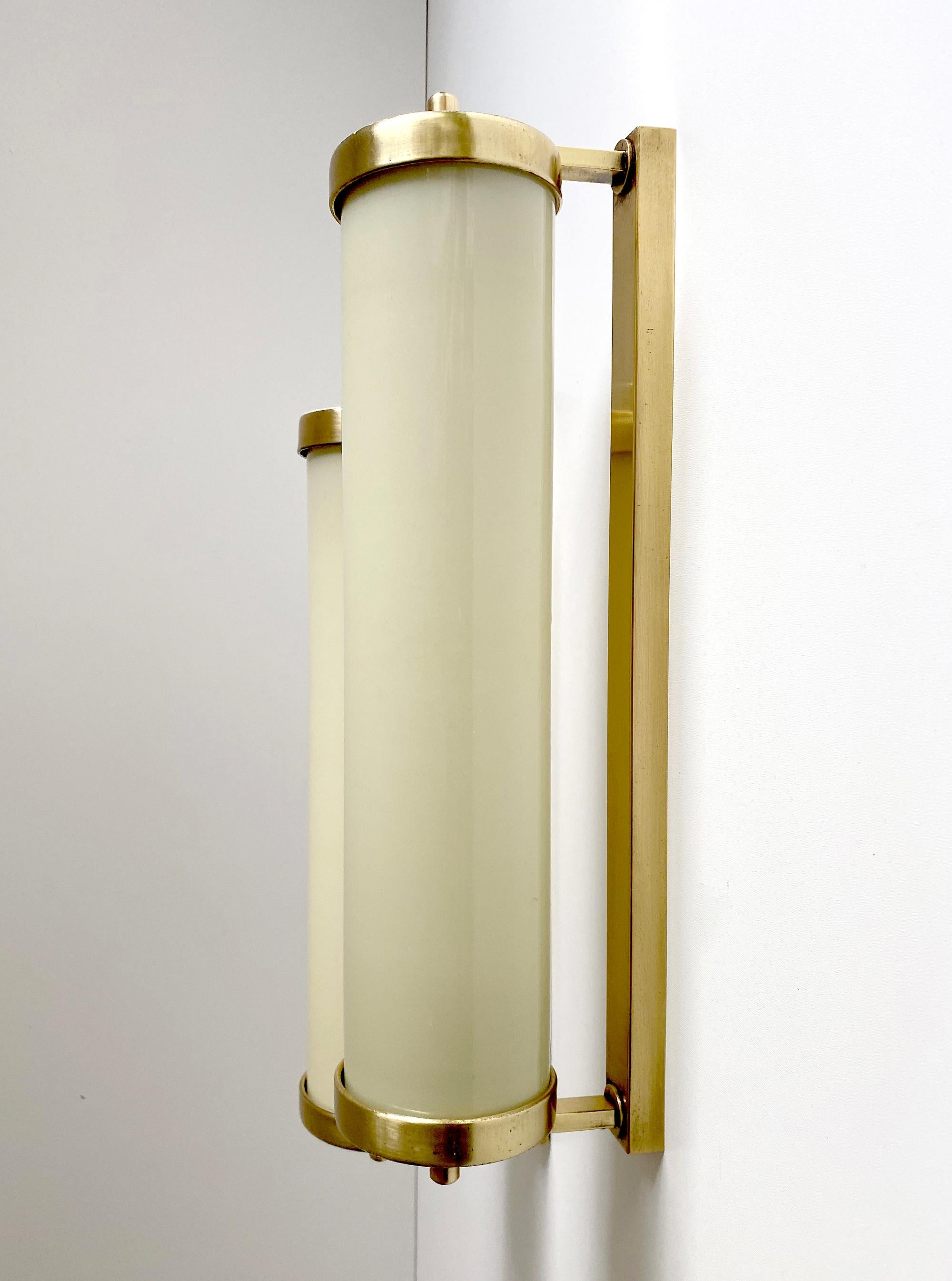 Pair of Large 1930s Art Deco Bauhaus Sconces, Brass and Glass For Sale 3