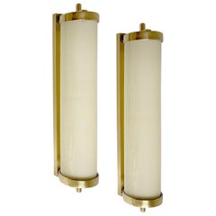Pair of Large 1930s Art Deco Bauhaus Sconces, Brass and Glass