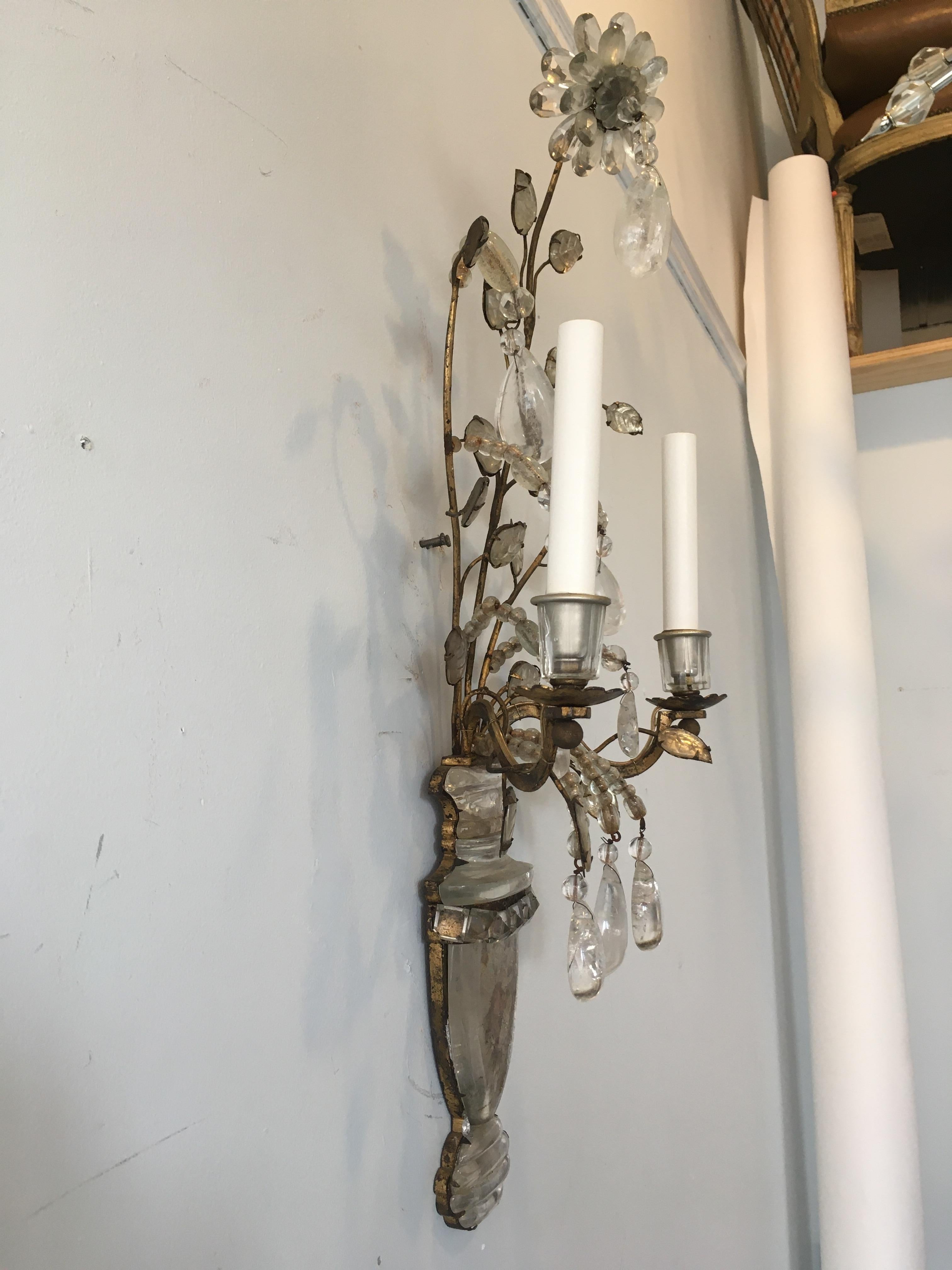 Pair of  Large 1930s Bagues Floral Sconces In Fair Condition In Tarrytown, NY
