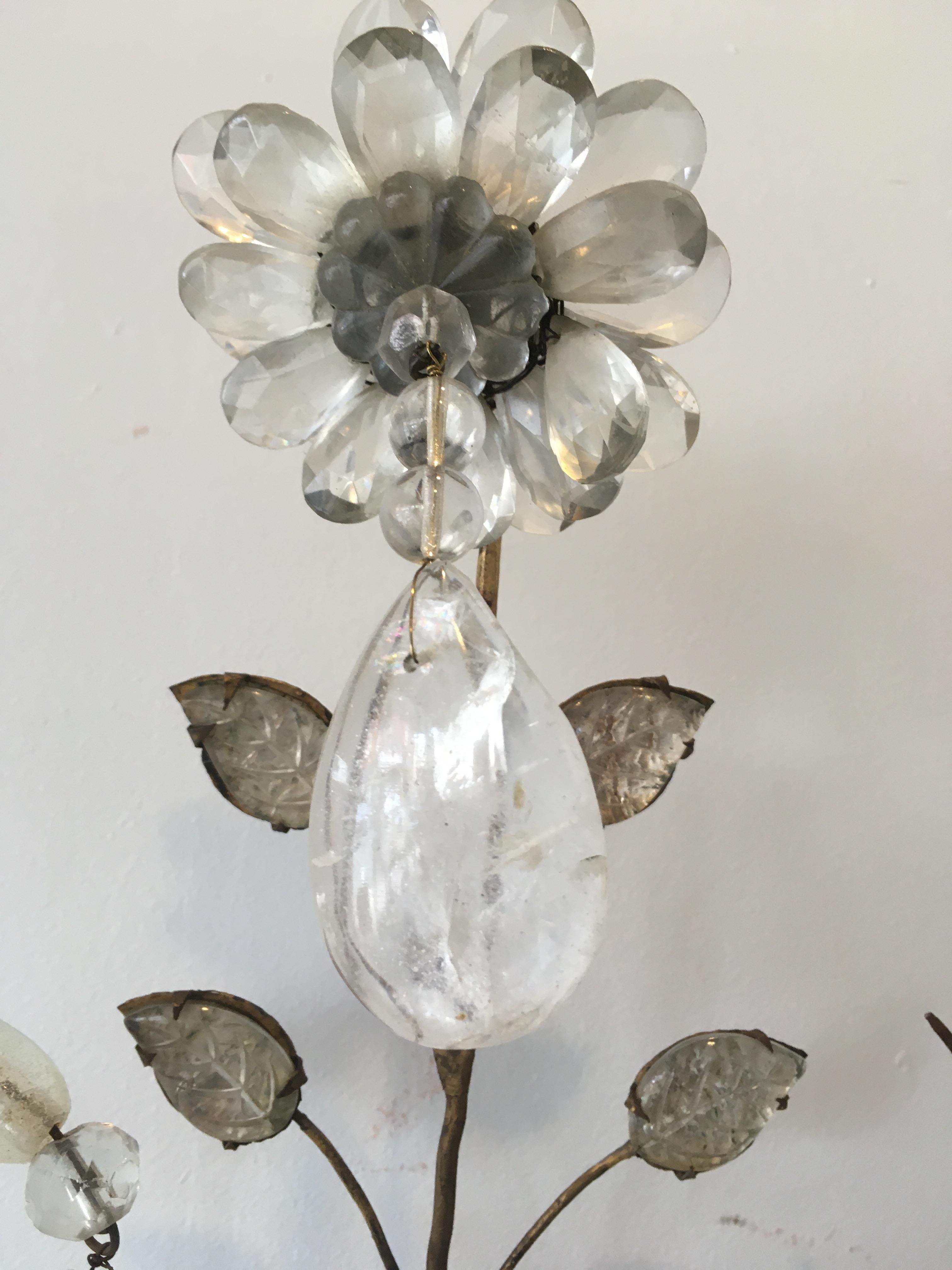 Crystal Pair of  Large 1930s Bagues Floral Sconces