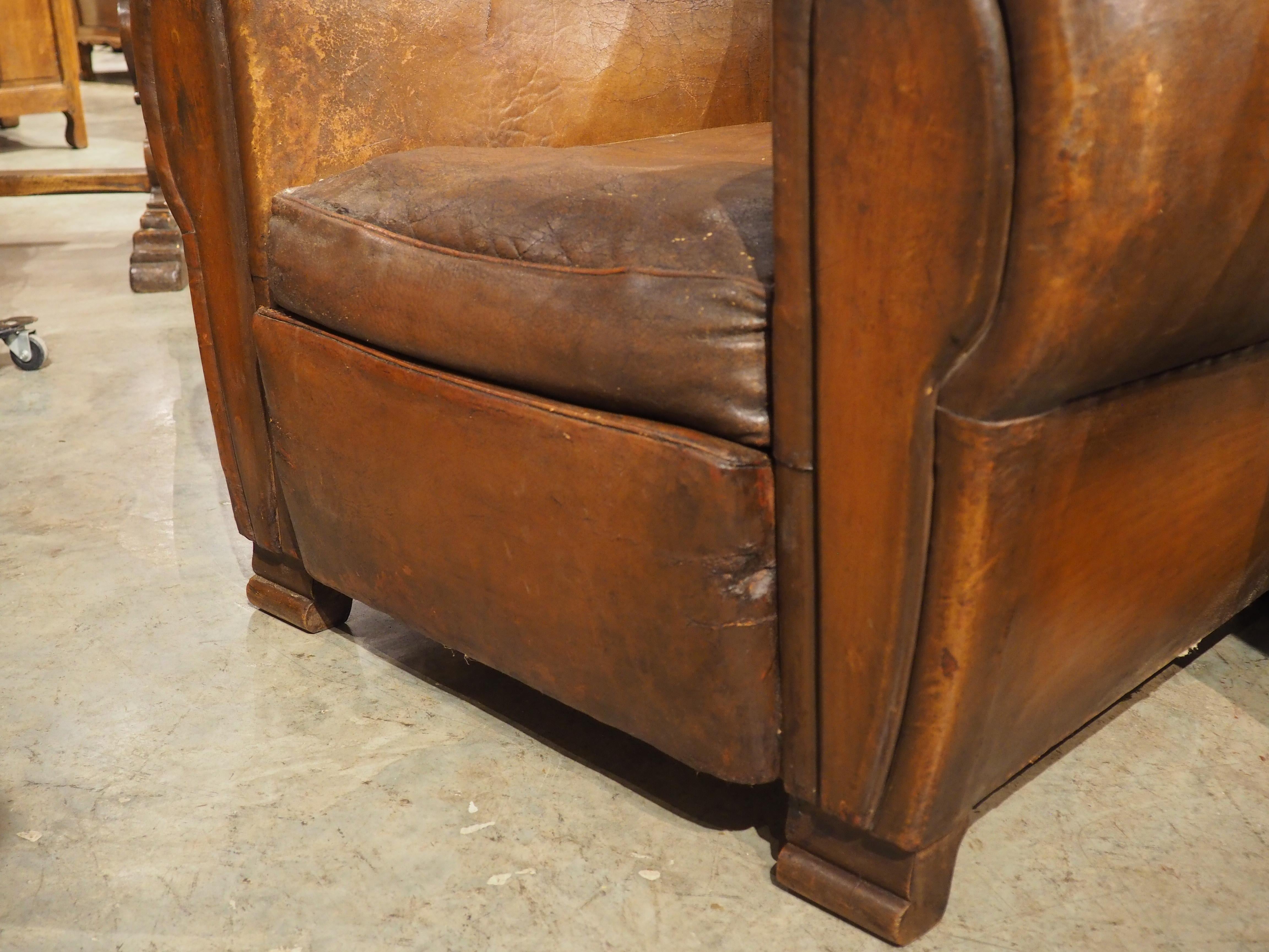 Pair of Large 1930s French Leather Club Armchairs 6