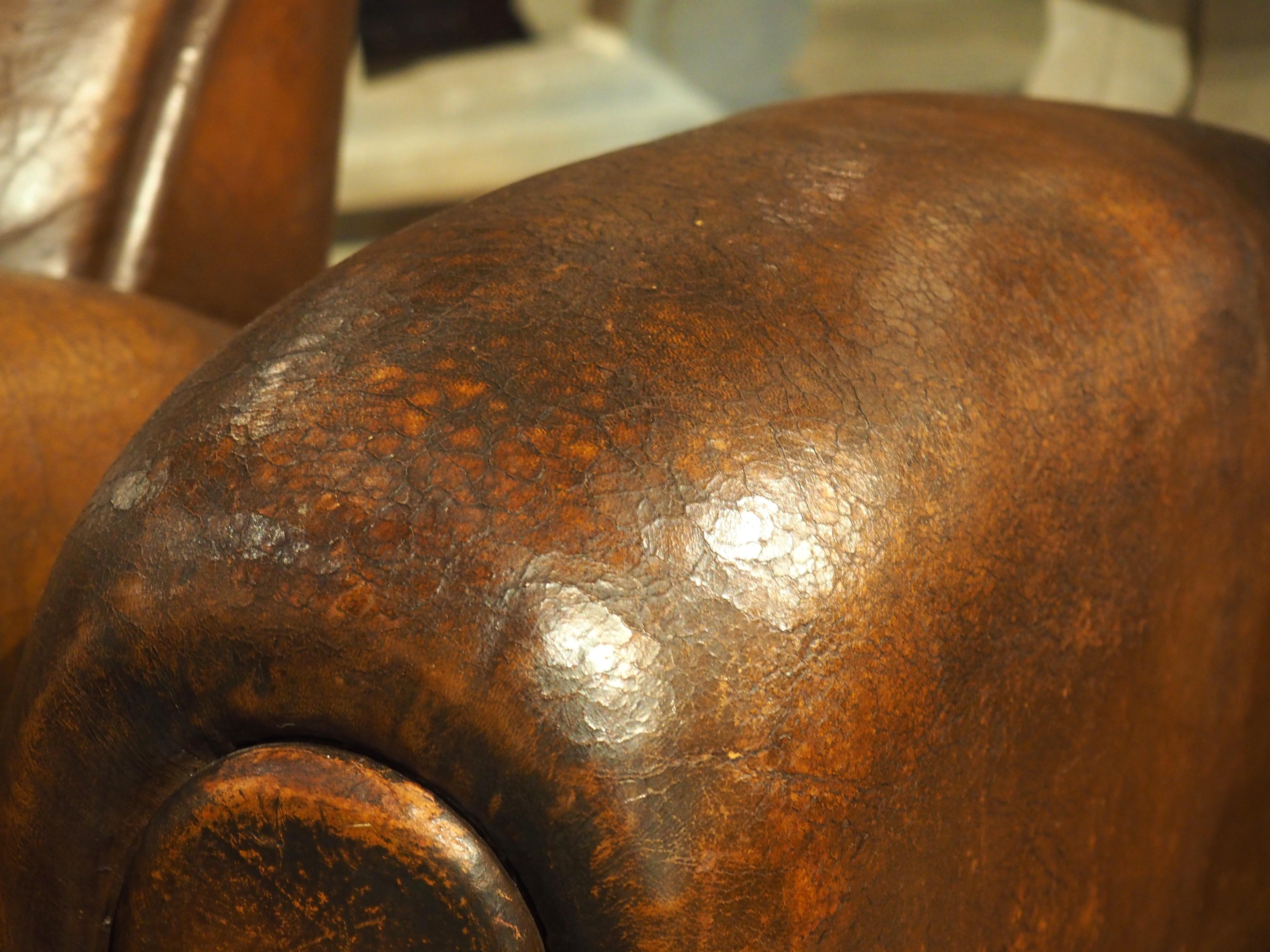 Pair of Large 1930s French Leather Club Armchairs 7