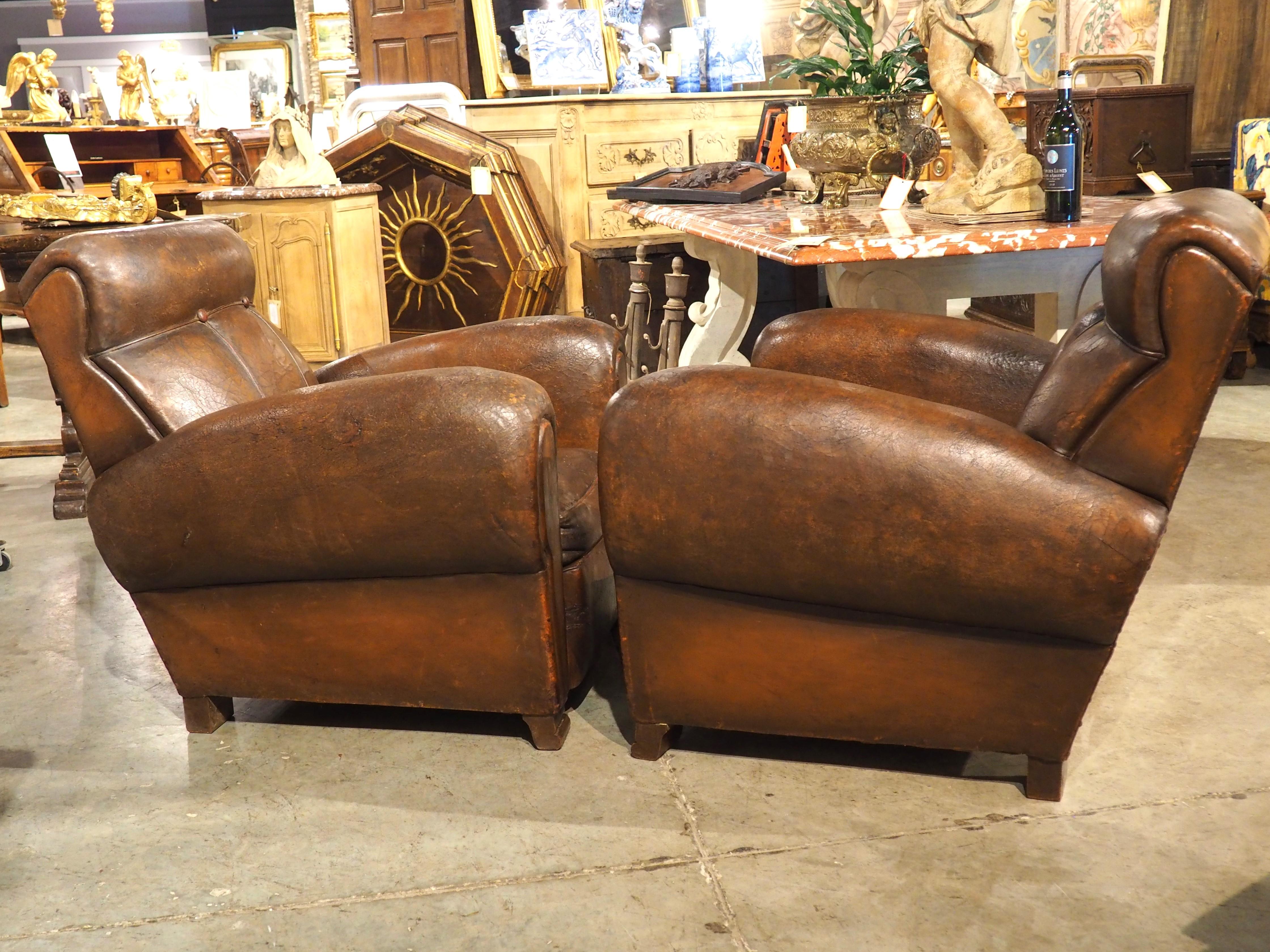 Pair of Large 1930s French Leather Club Armchairs 9