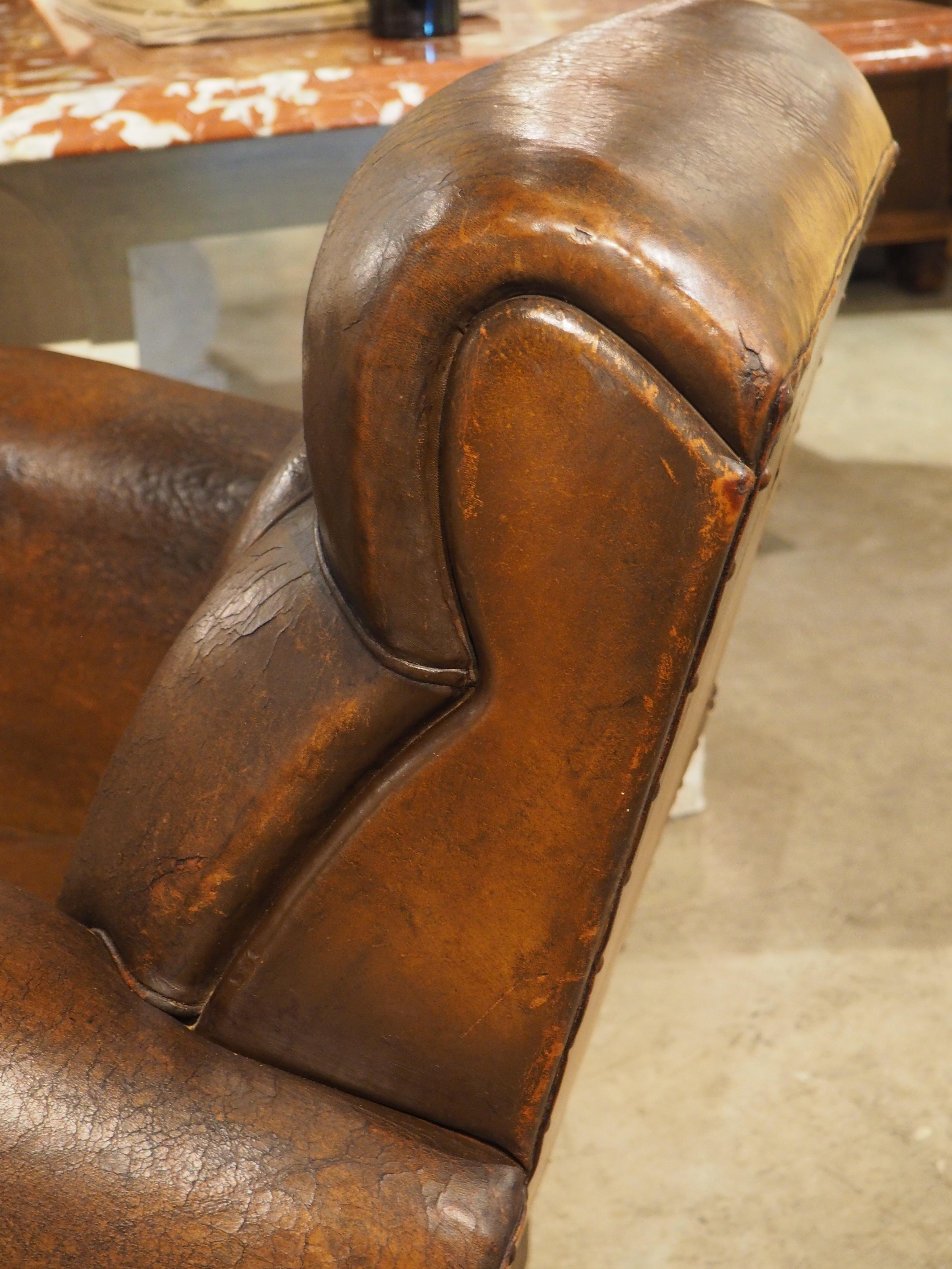 Pair of Large 1930s French Leather Club Armchairs 10