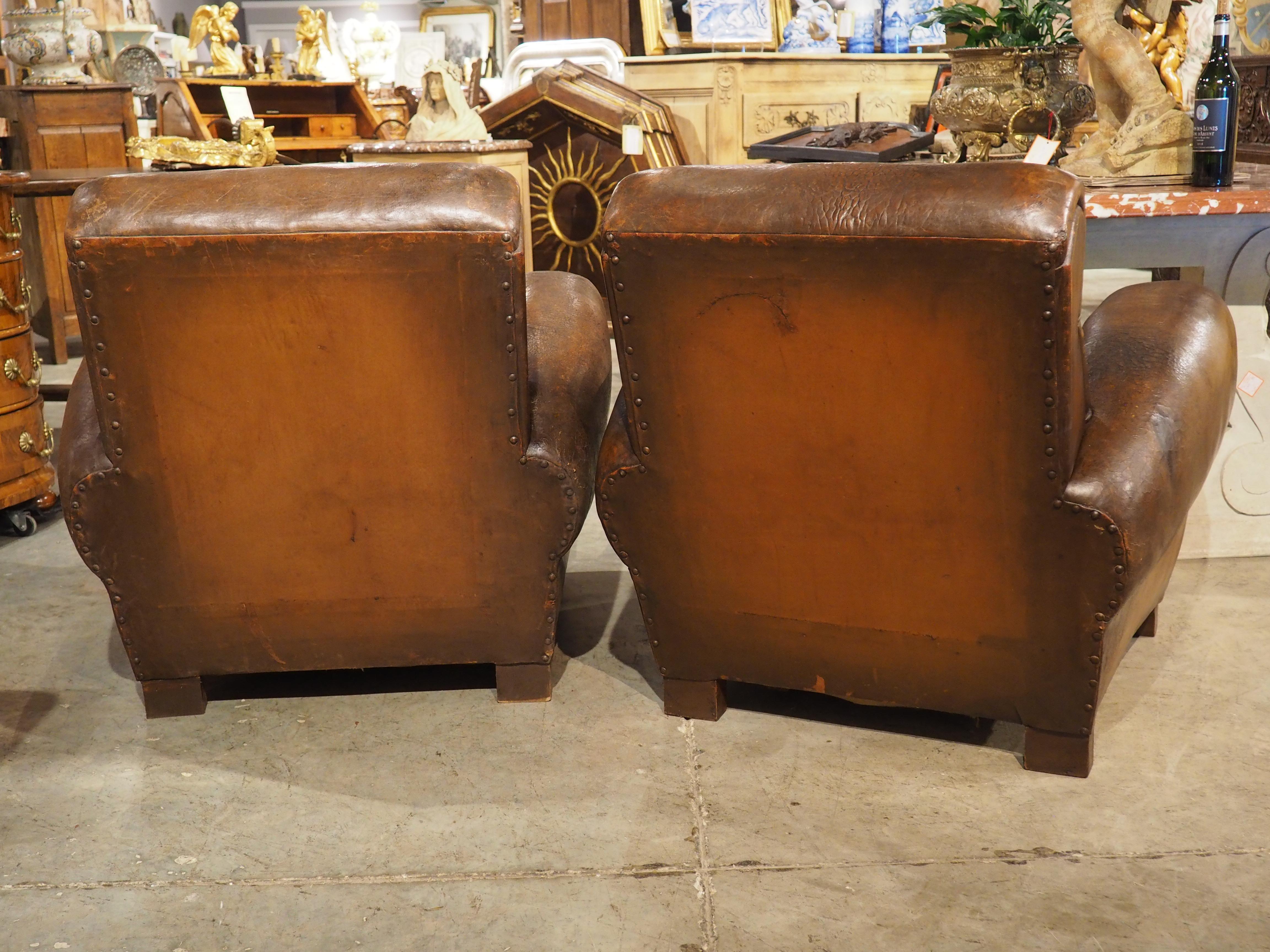 Pair of Large 1930s French Leather Club Armchairs 11
