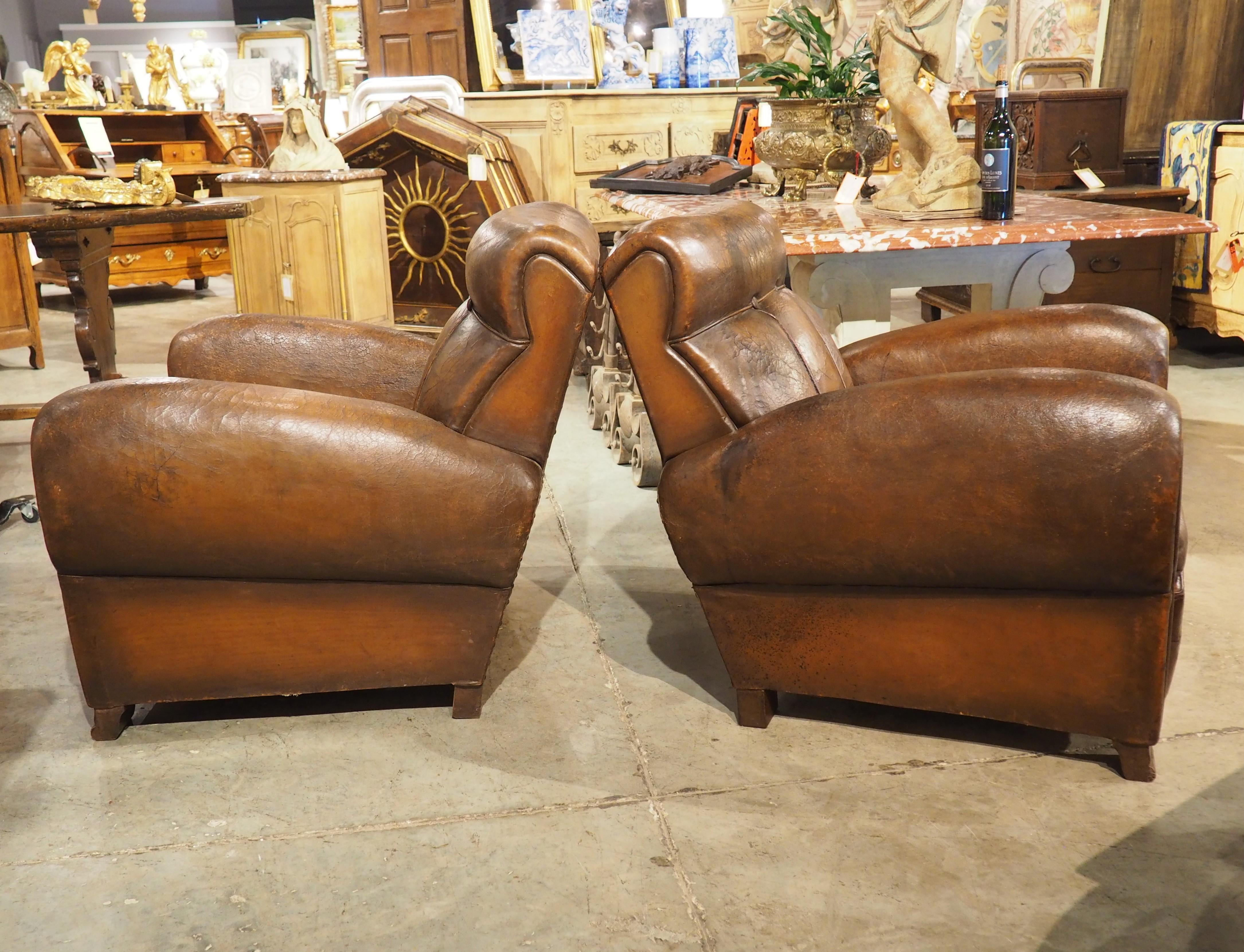 Pair of Large 1930s French Leather Club Armchairs 14