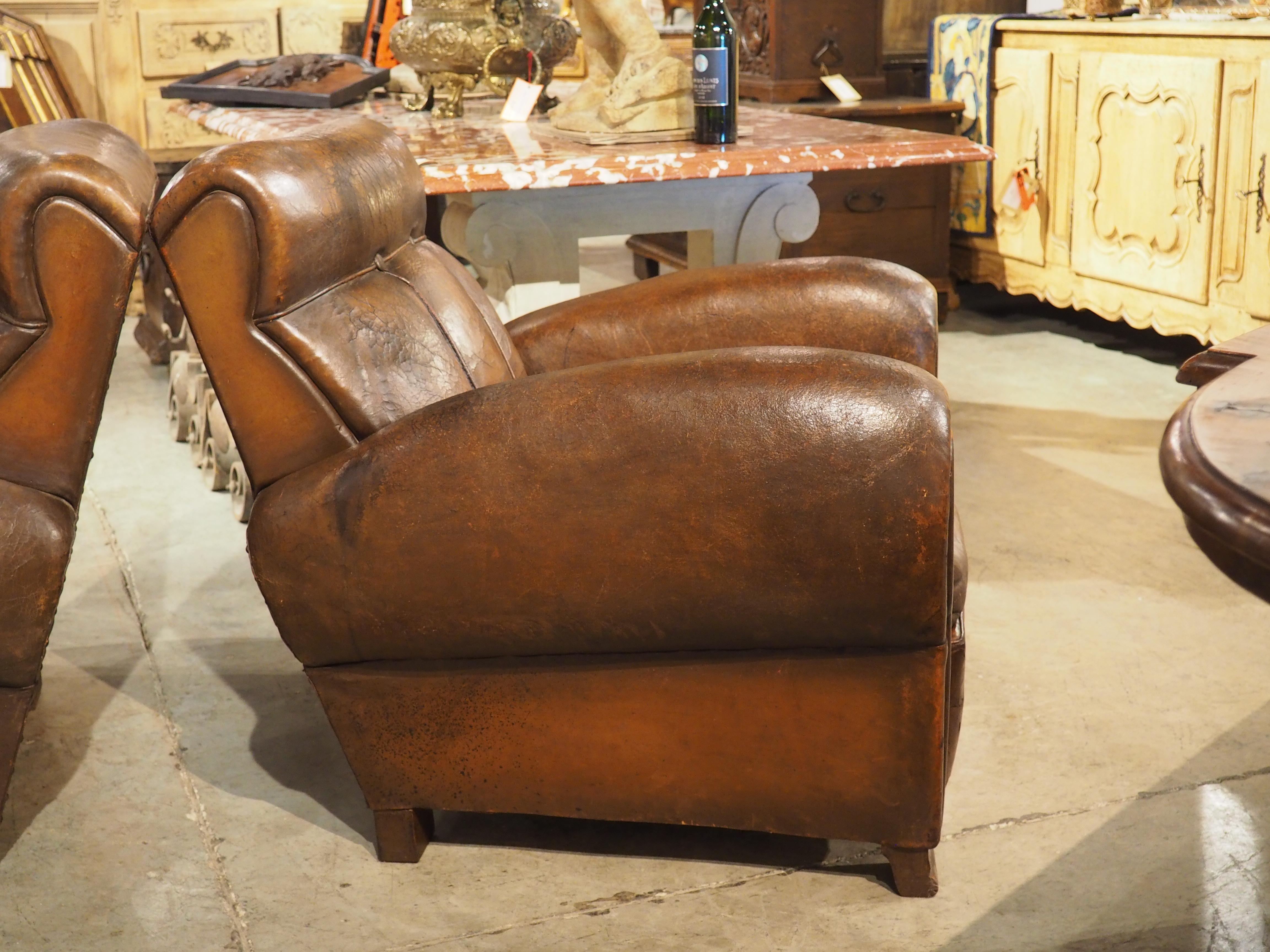 Pair of Large 1930s French Leather Club Armchairs 15