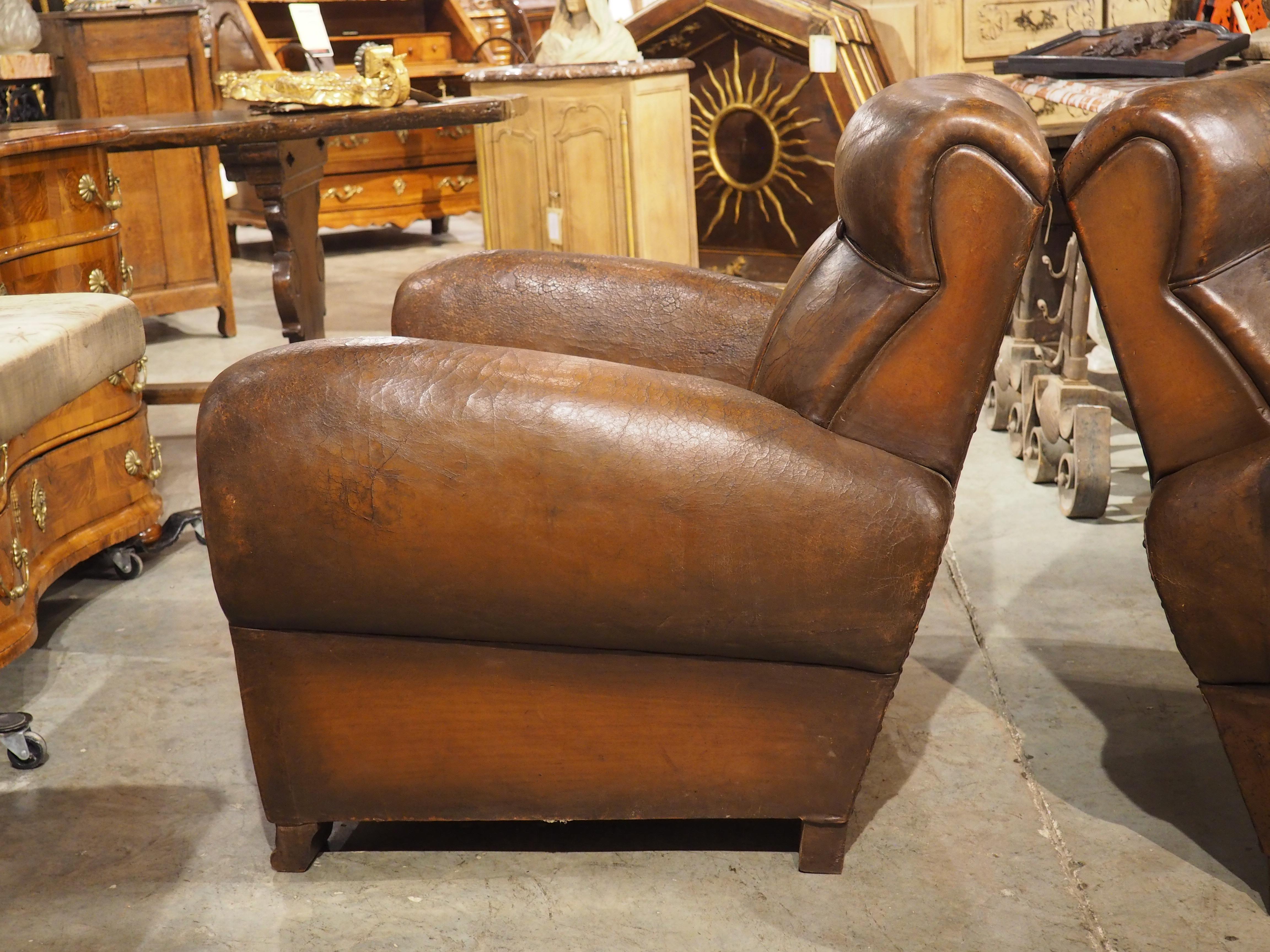 Pair of Large 1930s French Leather Club Armchairs 16