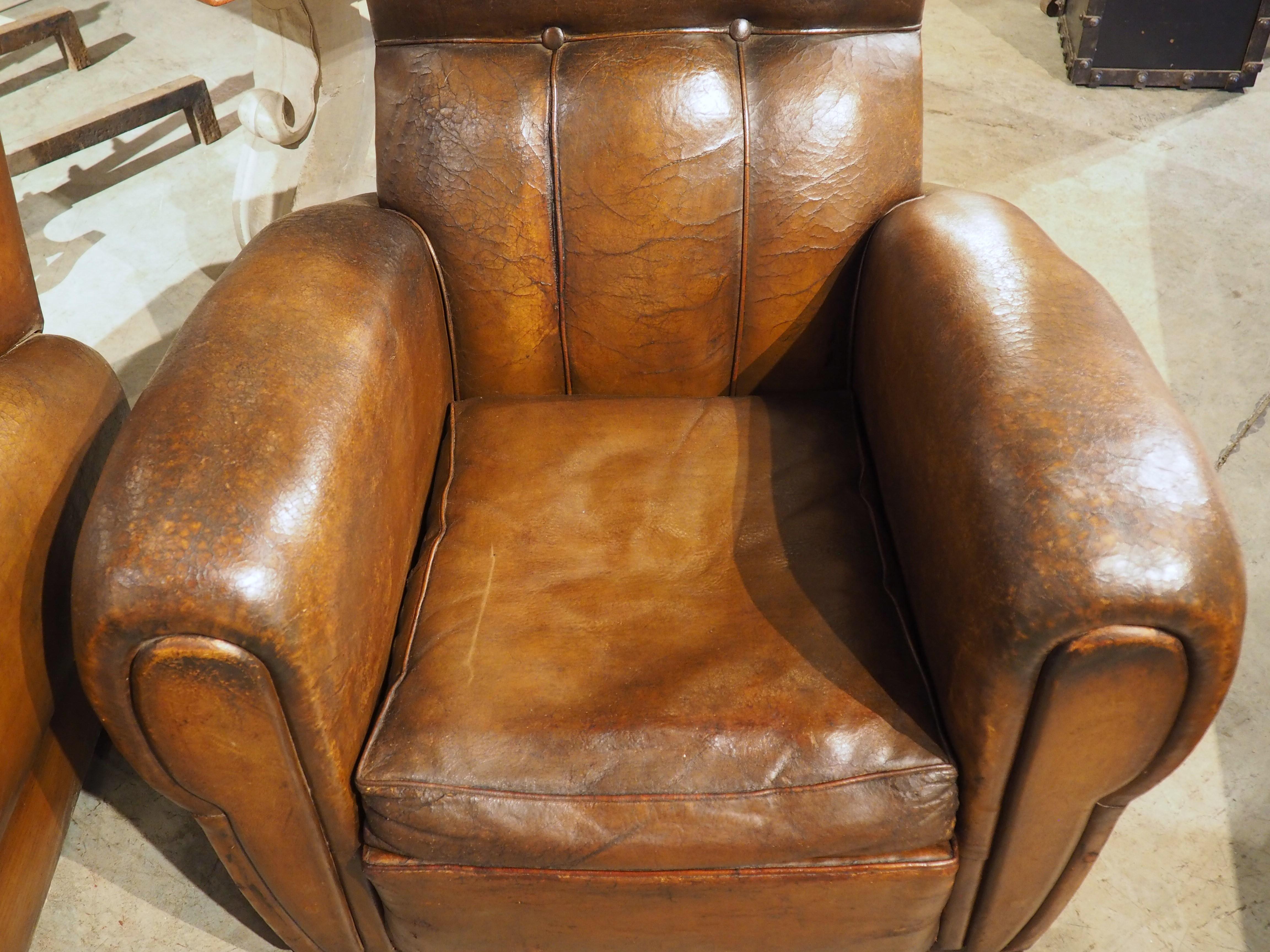 Pair of Large 1930s French Leather Club Armchairs 1