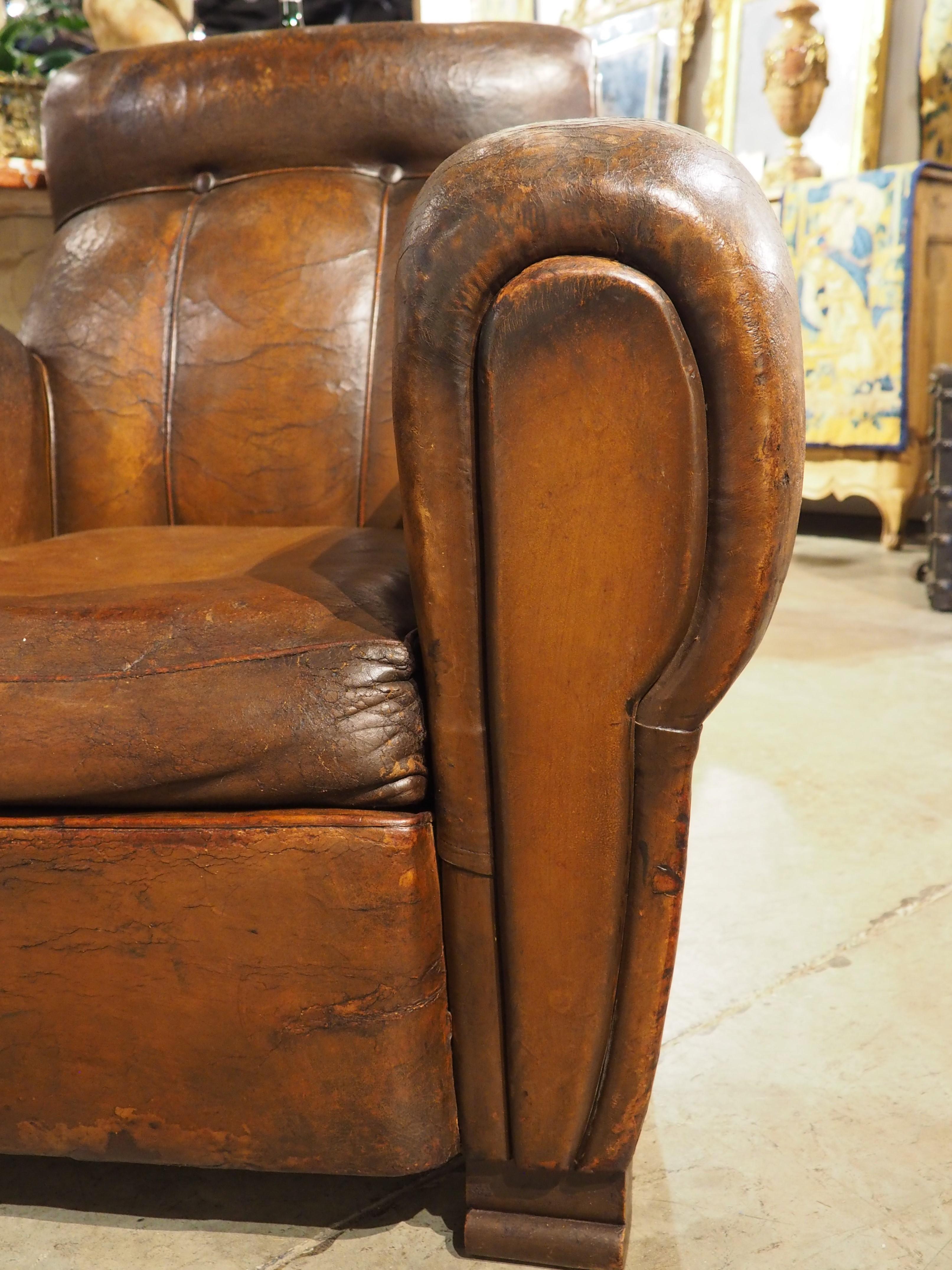 Pair of Large 1930s French Leather Club Armchairs 3