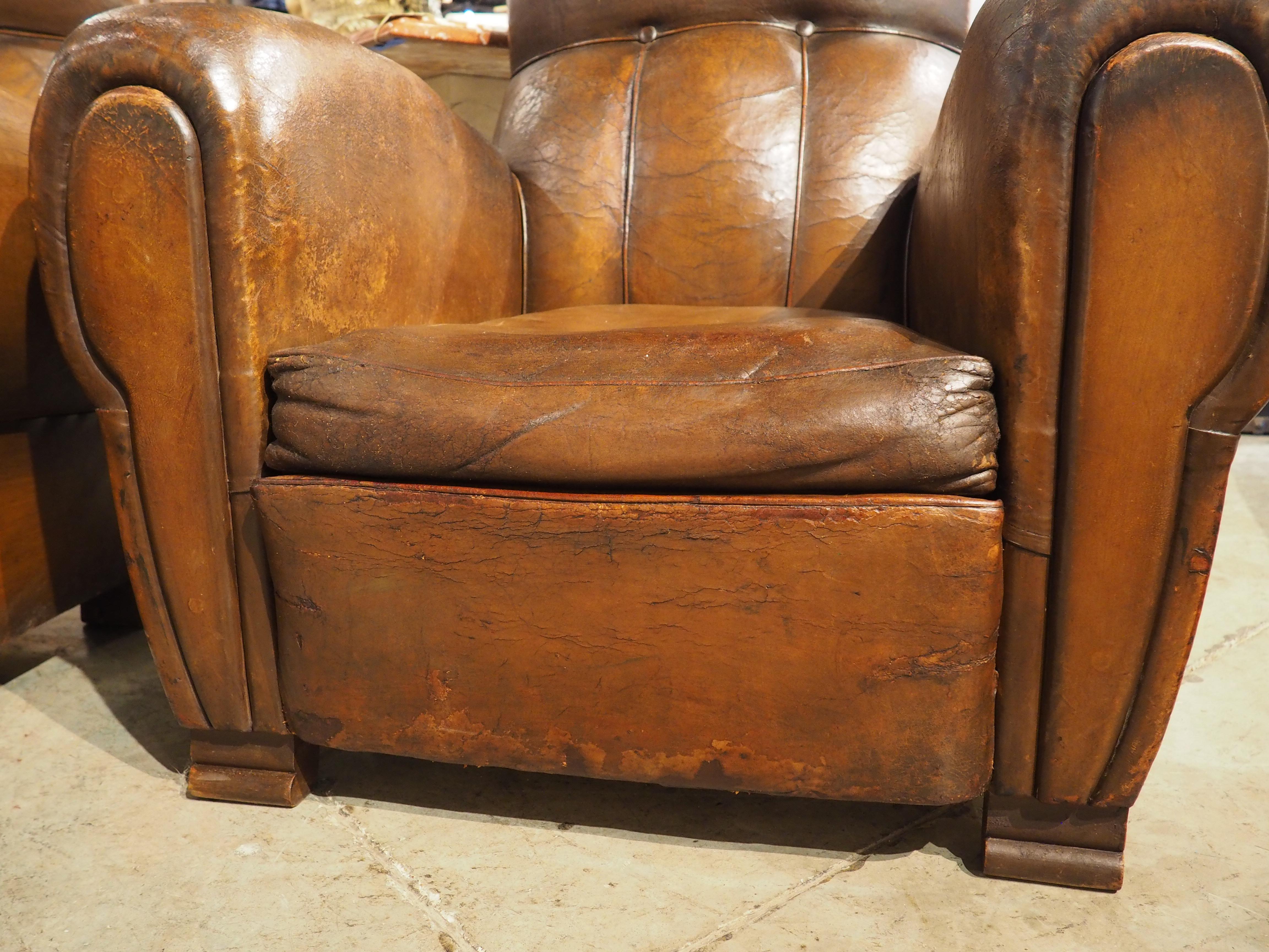 Pair of Large 1930s French Leather Club Armchairs 5